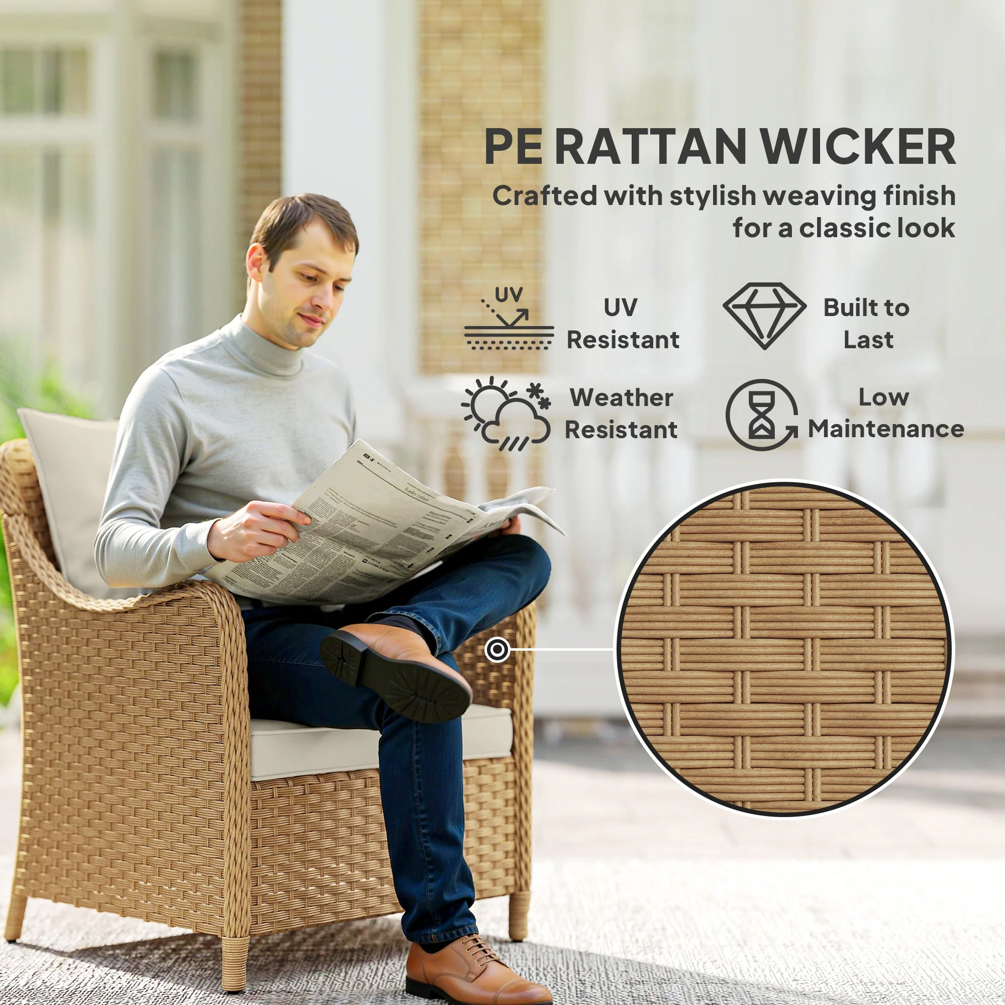 Outsunny 2 Pieces Rattan Garden Chairs, Cushioned Rattan Chairs - Image 3