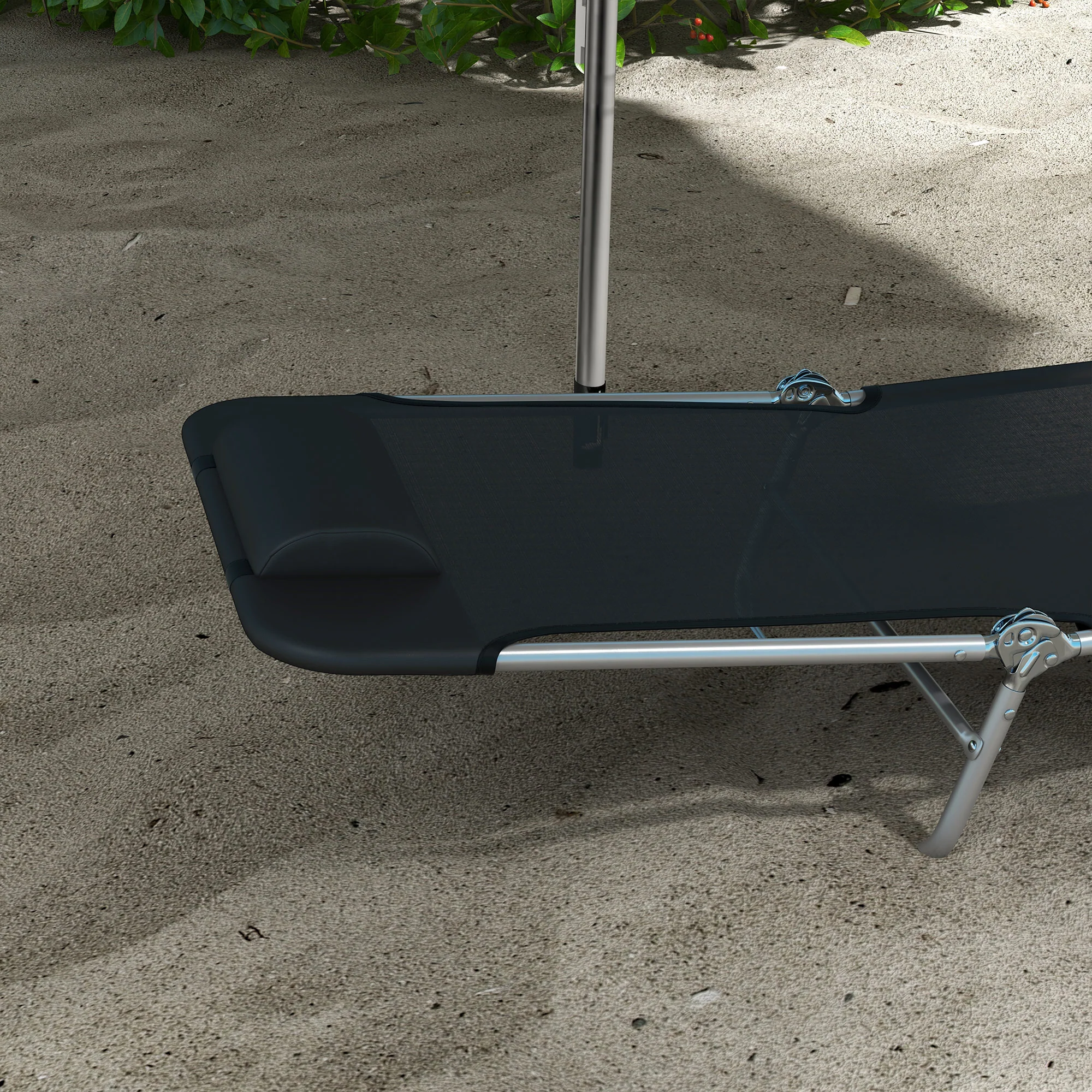 Outsunny 2 Pieces Sun Loungers Foldable Reclining Chair with Headrest Black - Image 8