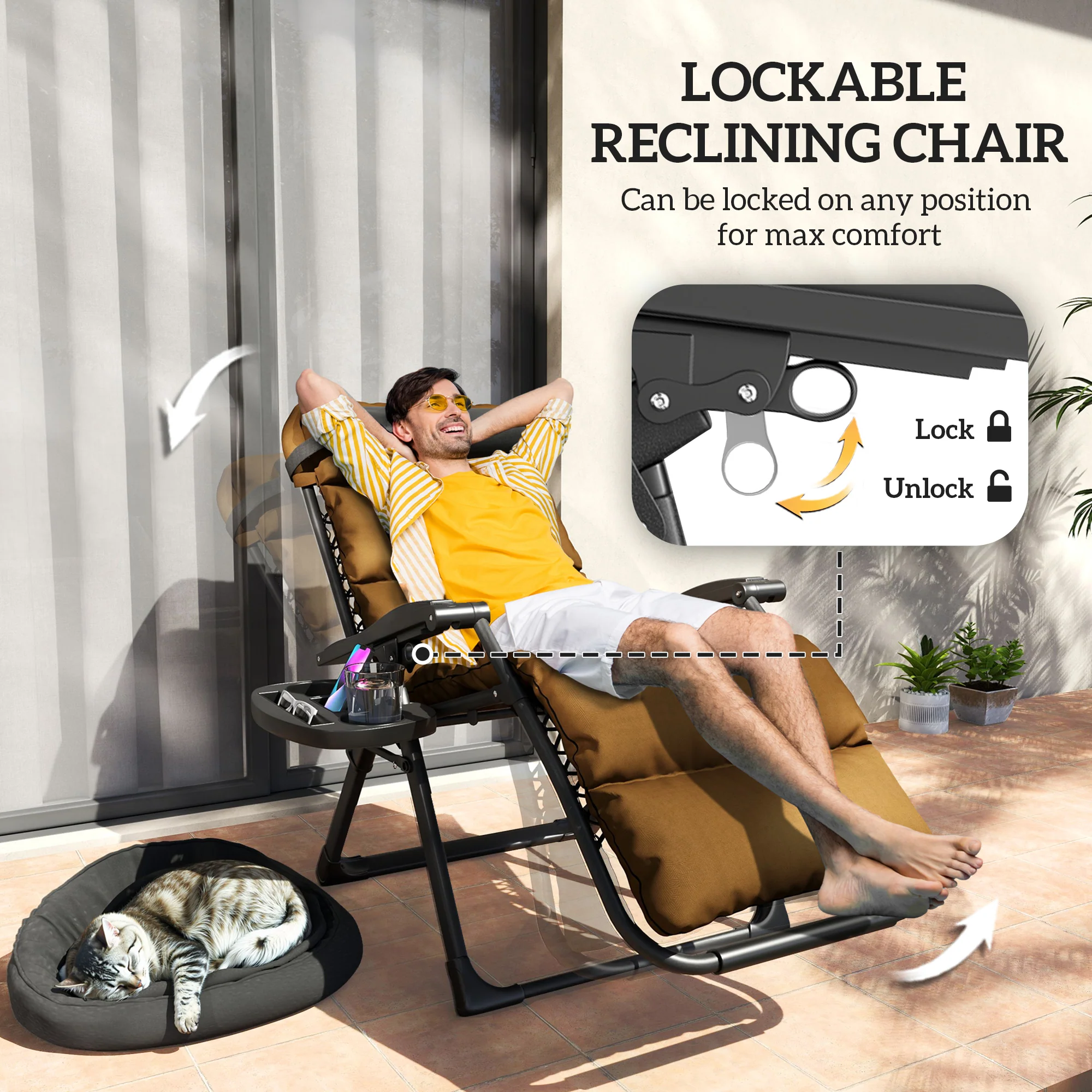 Outsunny 2 Pieces Zero Gravity Chairs, Reclining Folding Sun Lounger, Brown - Image 3