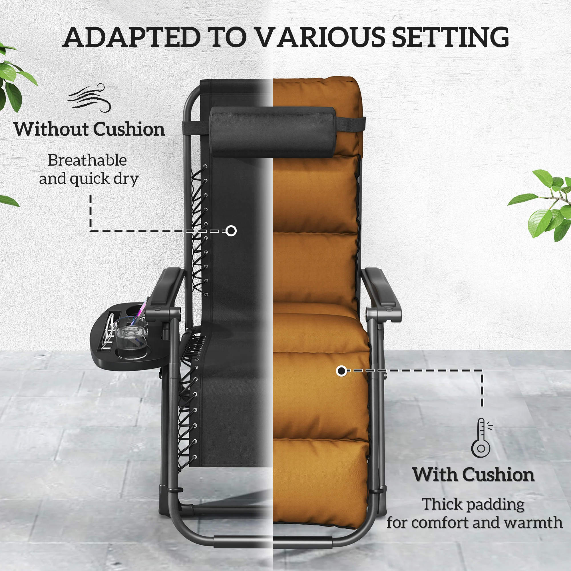 Outsunny 2 Pieces Zero Gravity Chairs, Reclining Folding Sun Lounger, Brown - Image 4