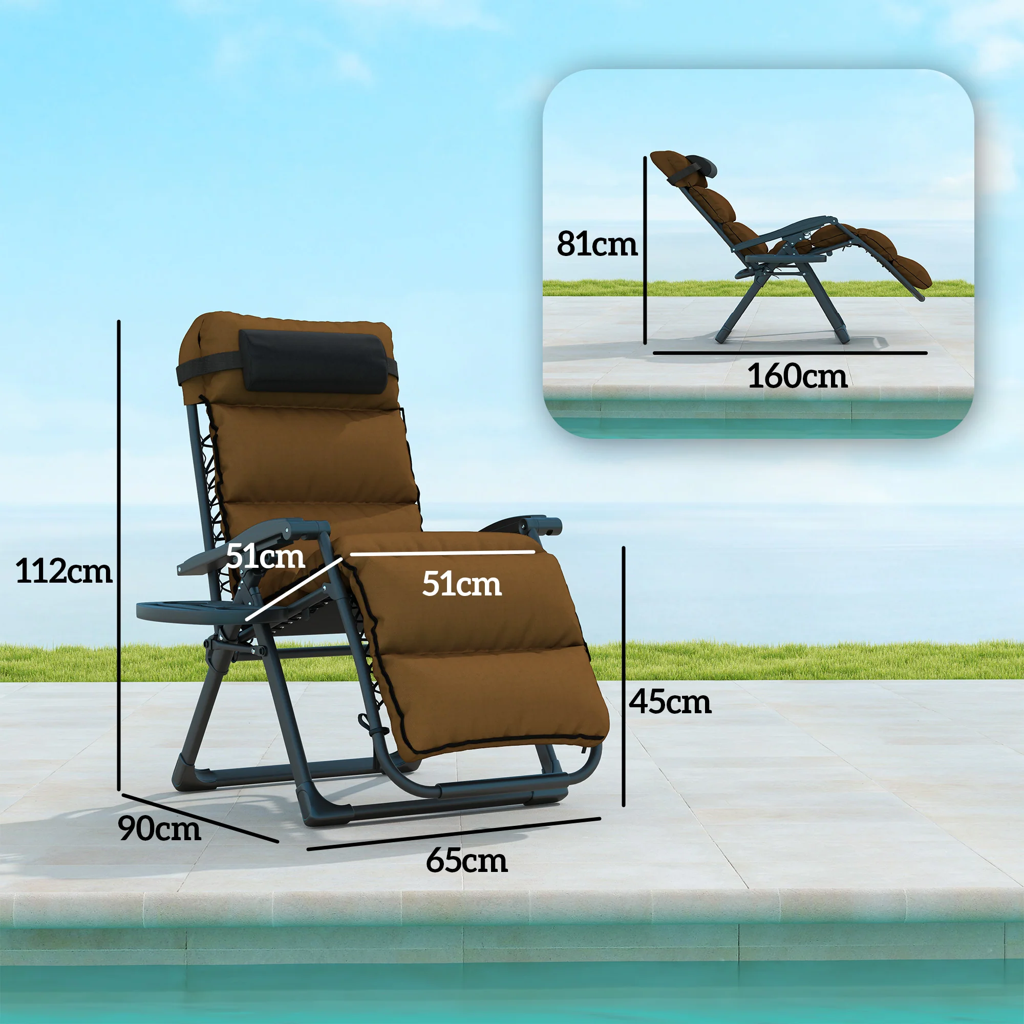 Outsunny 2 Pieces Zero Gravity Chairs, Reclining Folding Sun Lounger, Brown - Image 5
