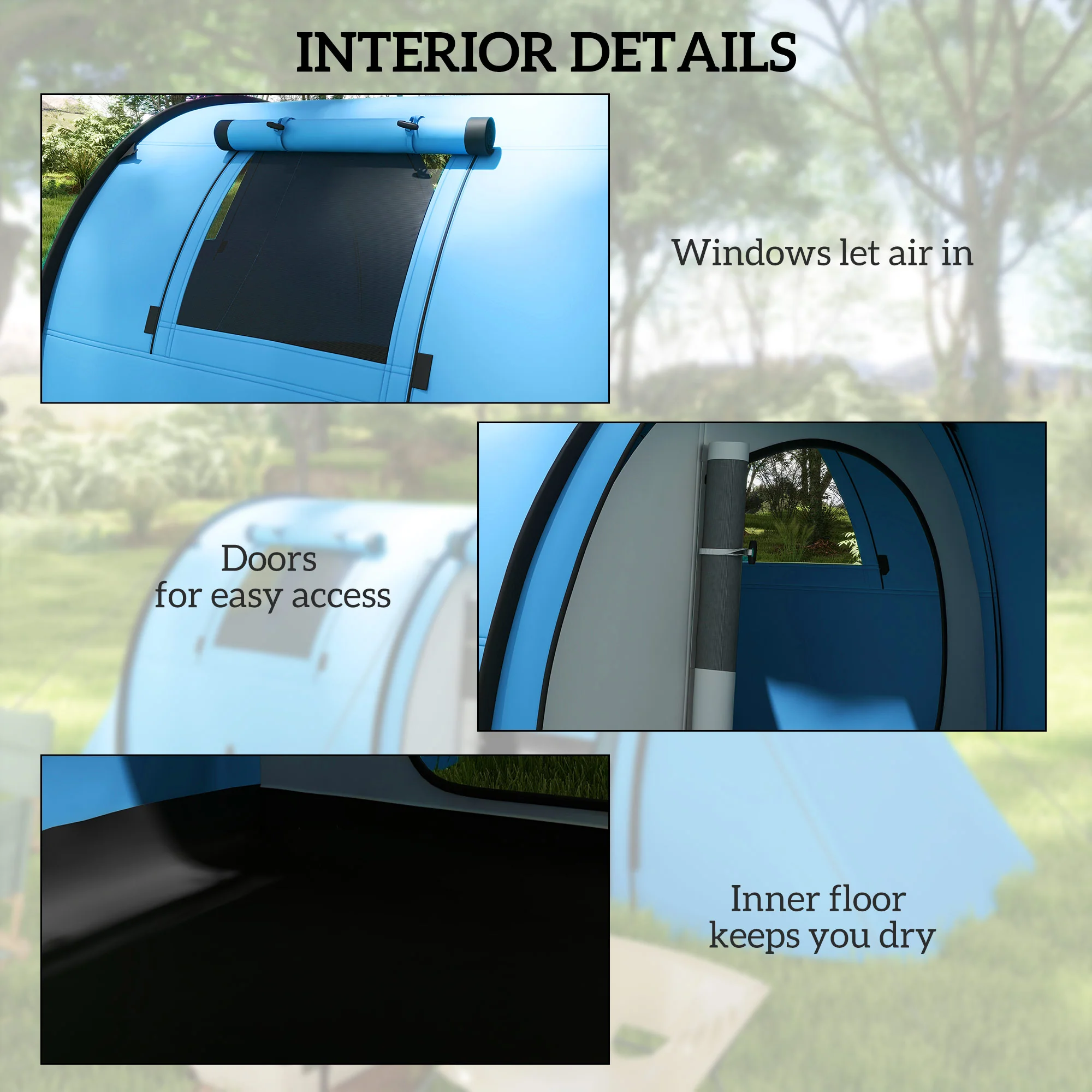Outsunny 2 Room Camping Family Tent for 3-4 Man, 3000mm Waterproof, Sky Blue - Image 6