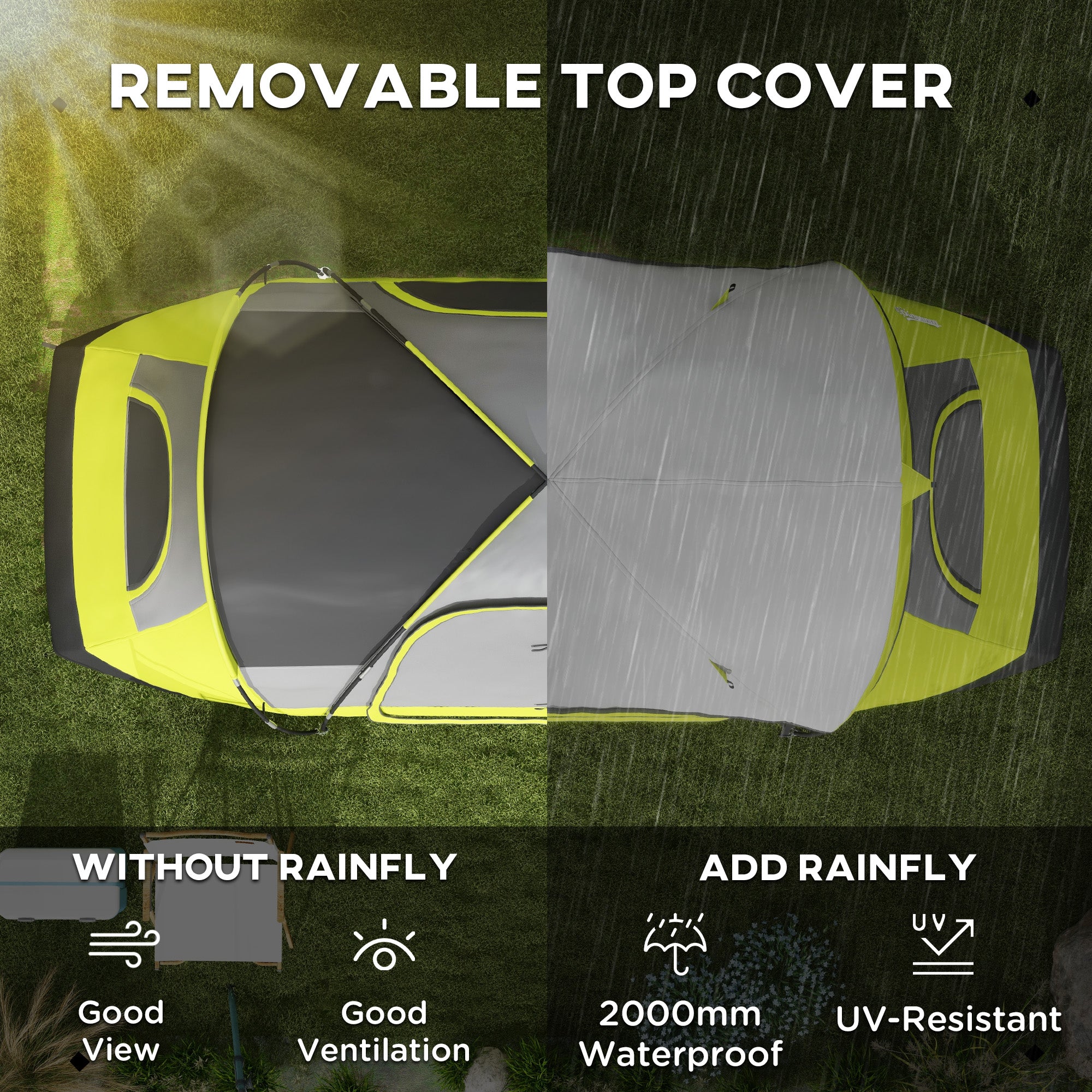 Outsunny 2 Room Camping Tent with Waterproof Rainfly & Screen Panels - Image 12