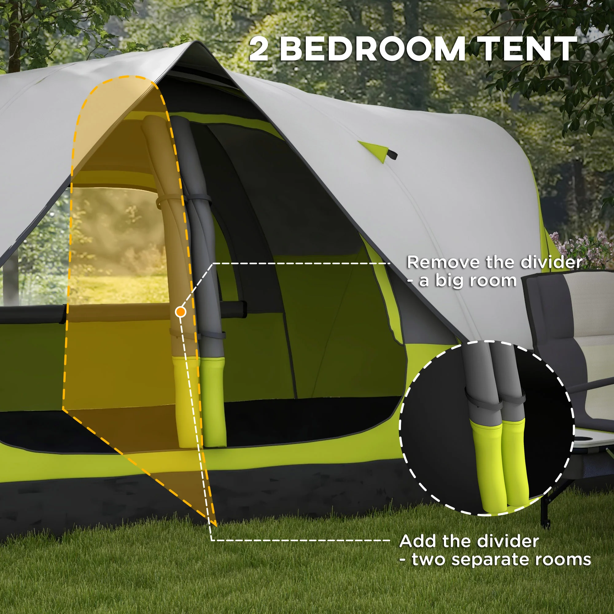 Outsunny 2 Room Camping Tent with Waterproof Rainfly & Screen Panels - Image 13