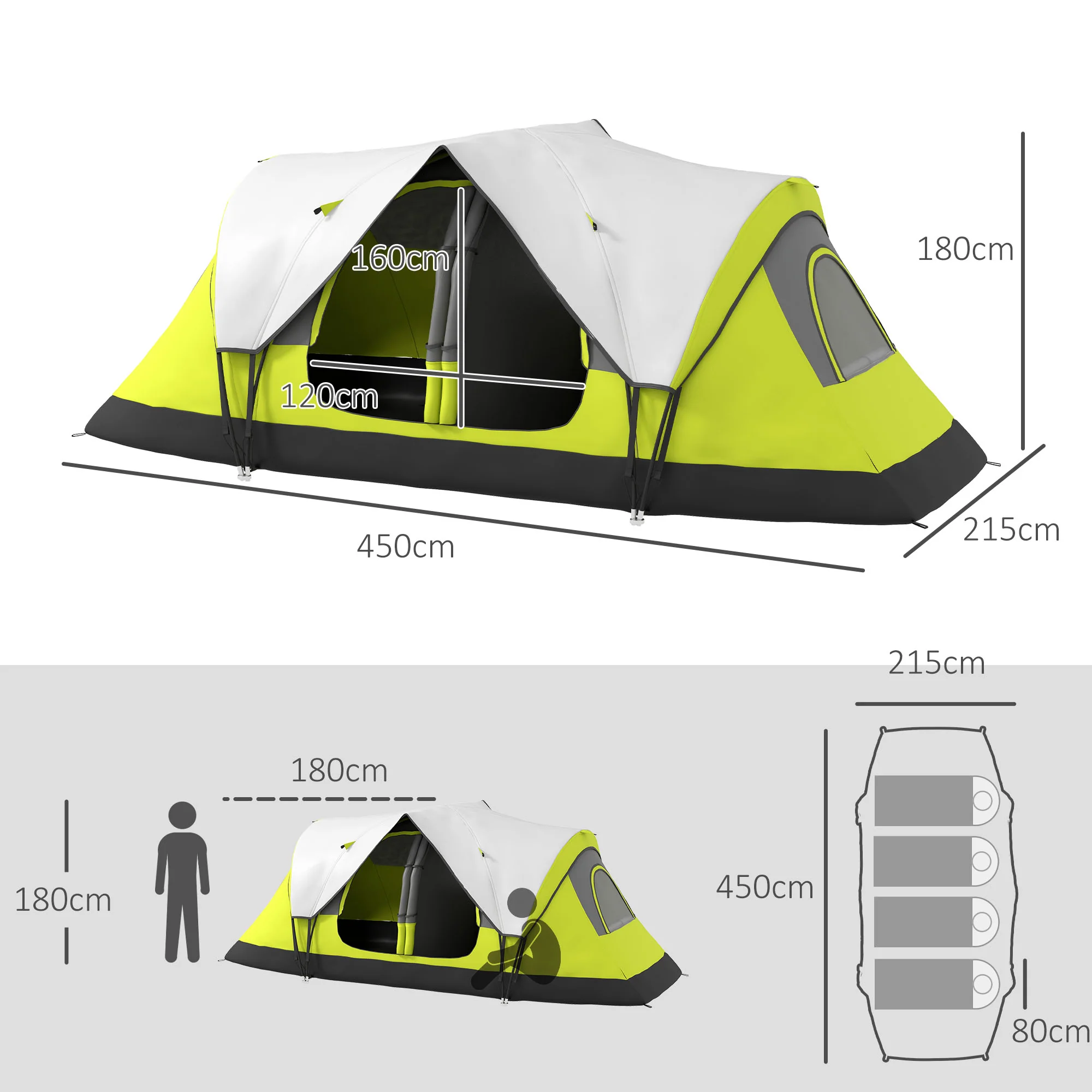 Outsunny 2 Room Camping Tent with Waterproof Rainfly & Screen Panels - Image 14