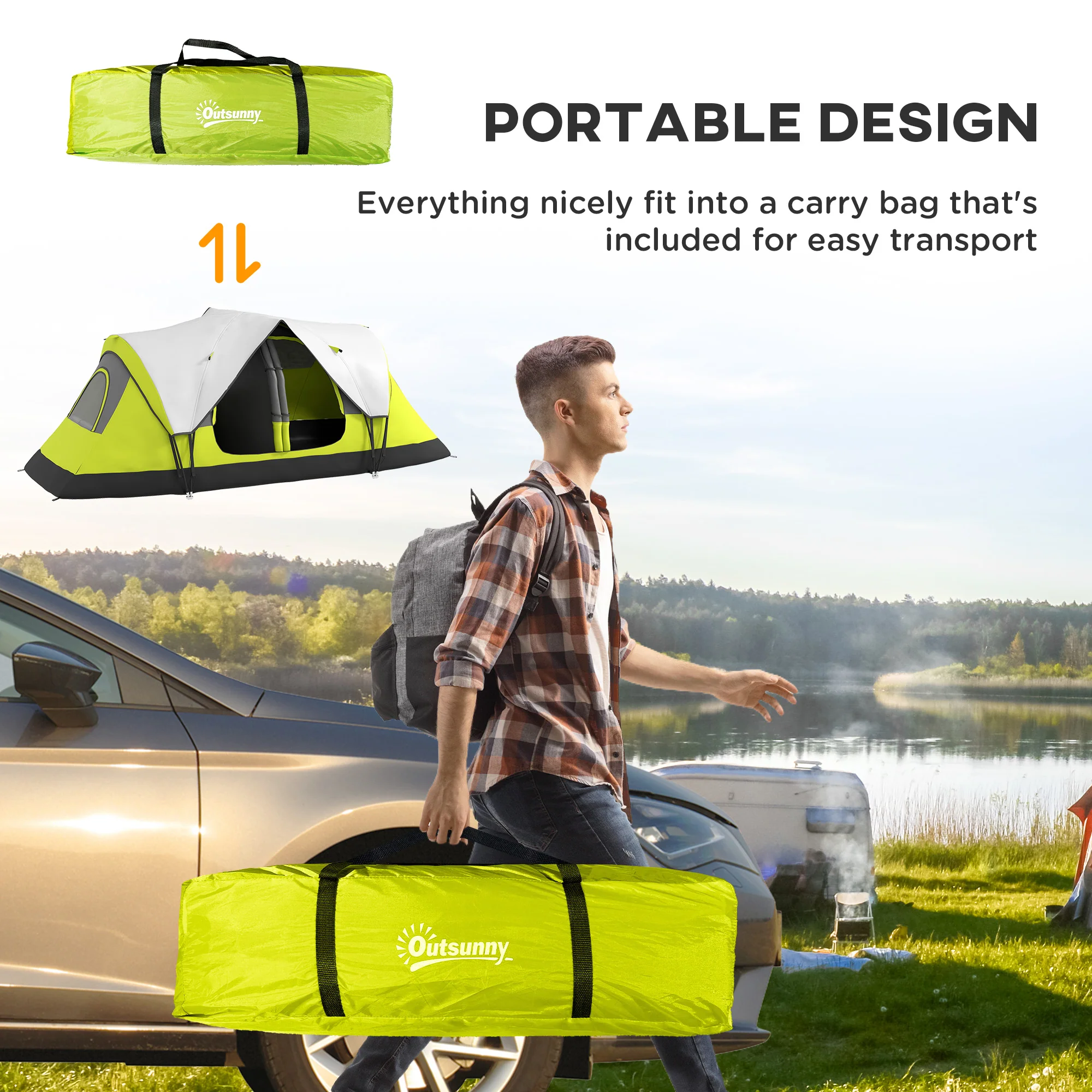 Outsunny 2 Room Camping Tent with Waterproof Rainfly & Screen Panels - Image 16