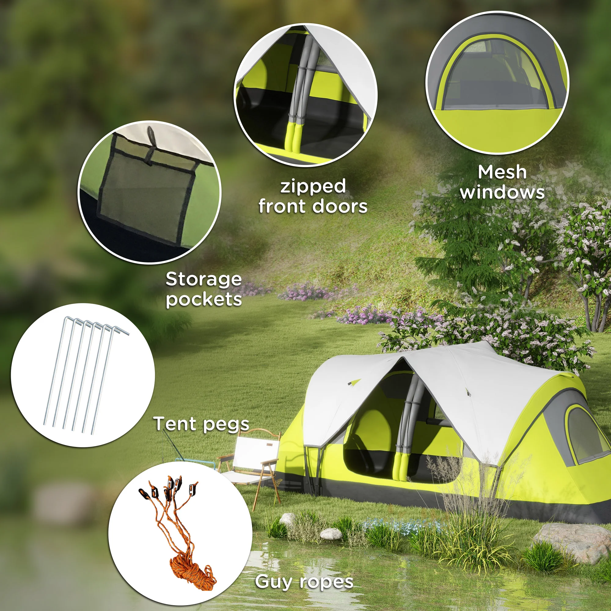 Outsunny 2 Room Camping Tent with Waterproof Rainfly & Screen Panels - Image 17