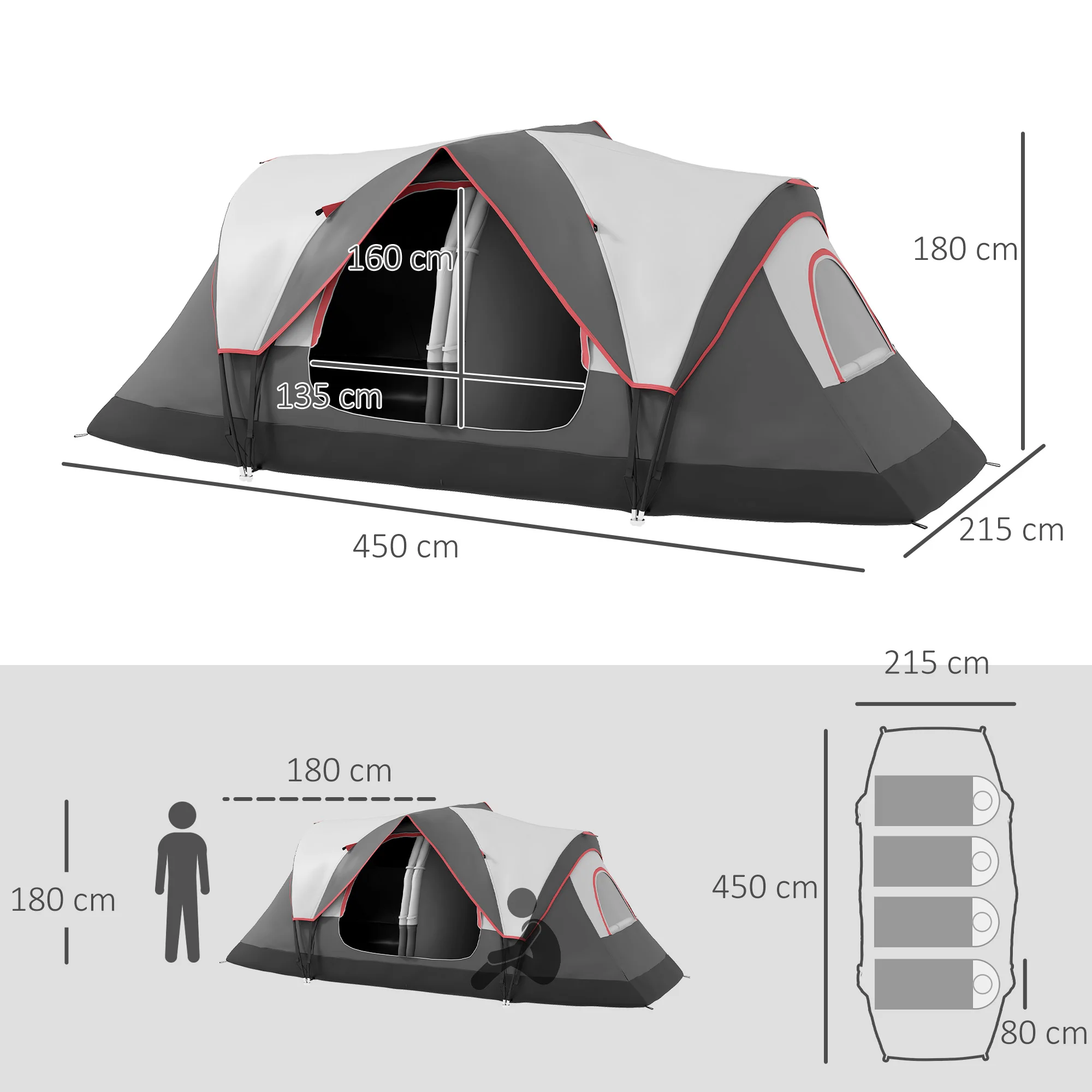 Outsunny 2 Room Camping Tent with Waterproof Rainfly & Screen Panels - Image 5