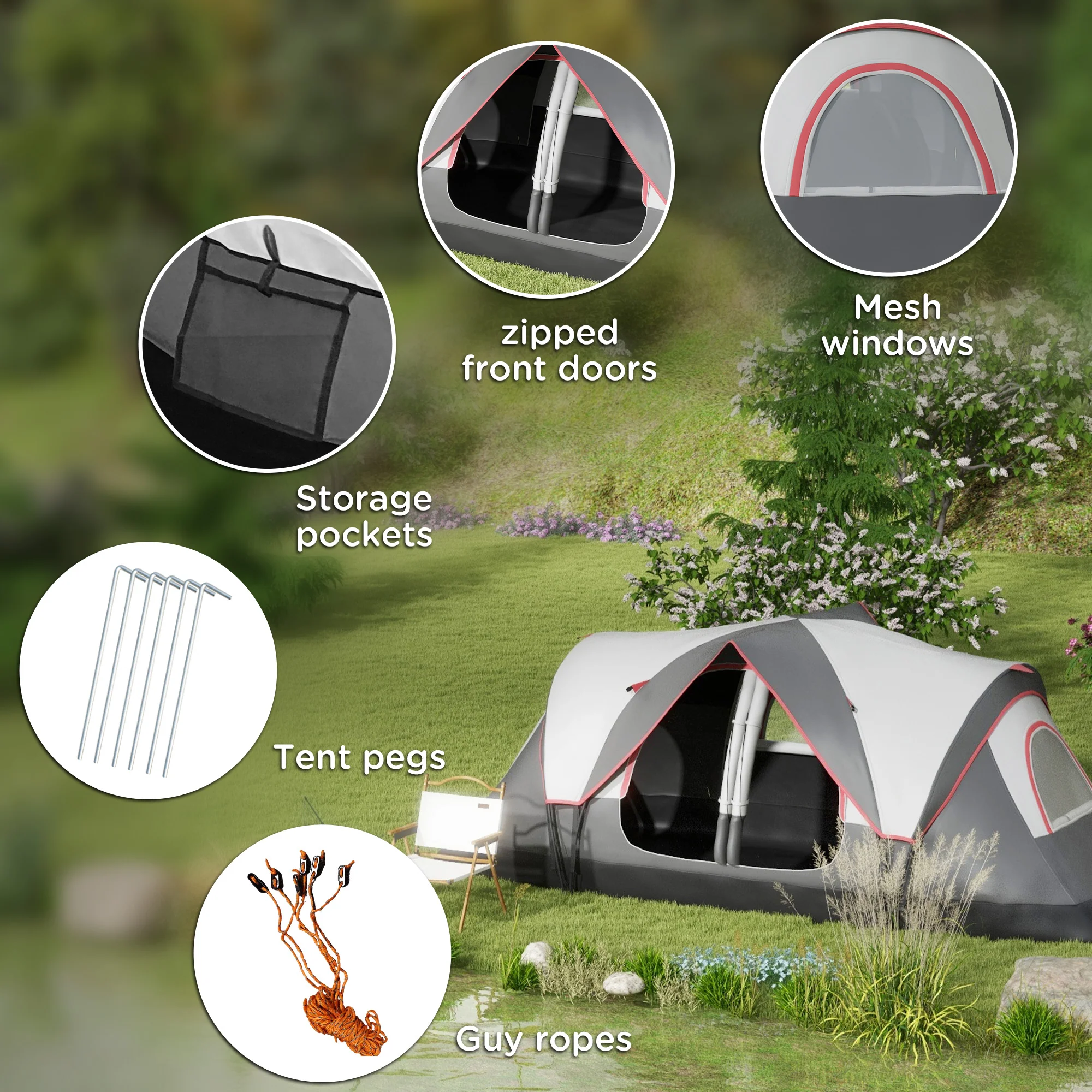 Outsunny 2 Room Camping Tent with Waterproof Rainfly & Screen Panels - Image 8