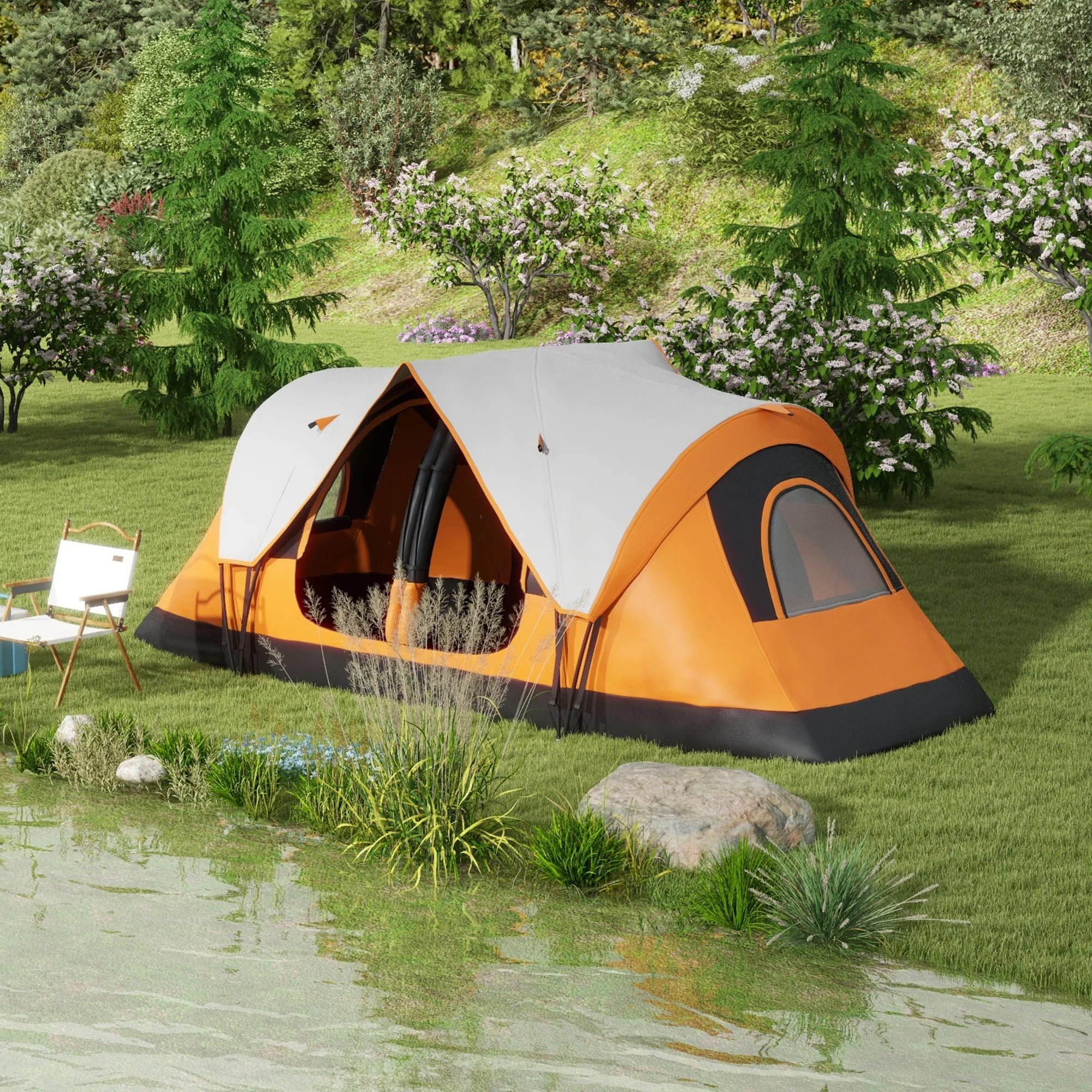 Outsunny 2 Room Camping Tent with Waterproof Rainfly & Screen Panels Orange - Image 11