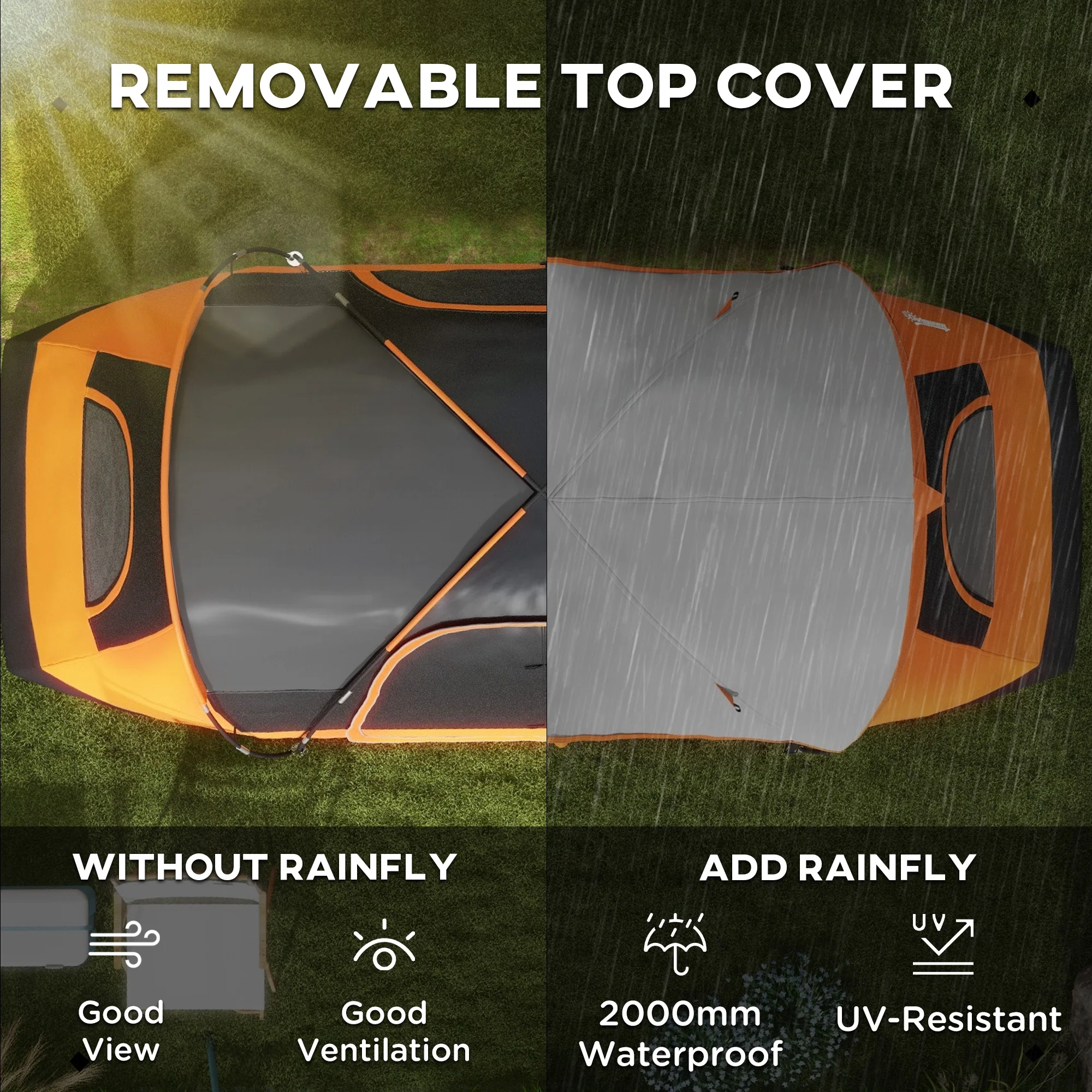 Outsunny 2 Room Camping Tent with Waterproof Rainfly & Screen Panels Orange - Image 12