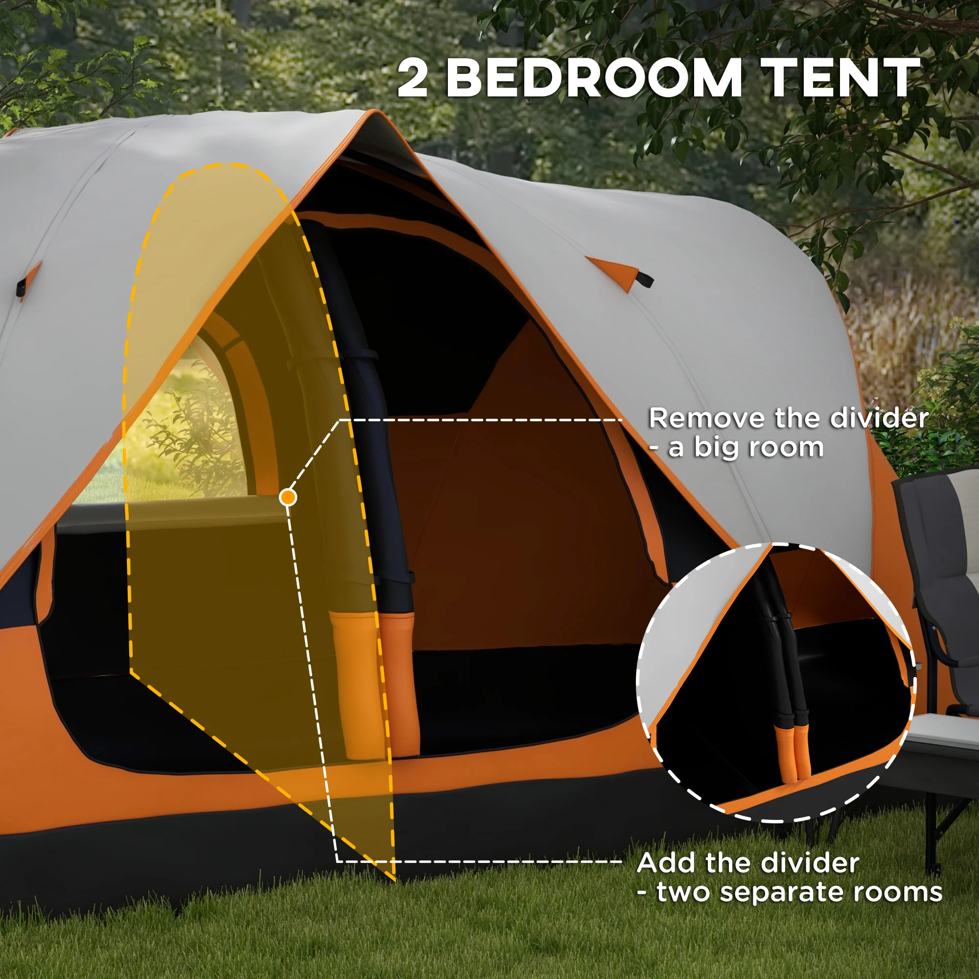 Outsunny 2 Room Camping Tent with Waterproof Rainfly & Screen Panels Orange - Image 13