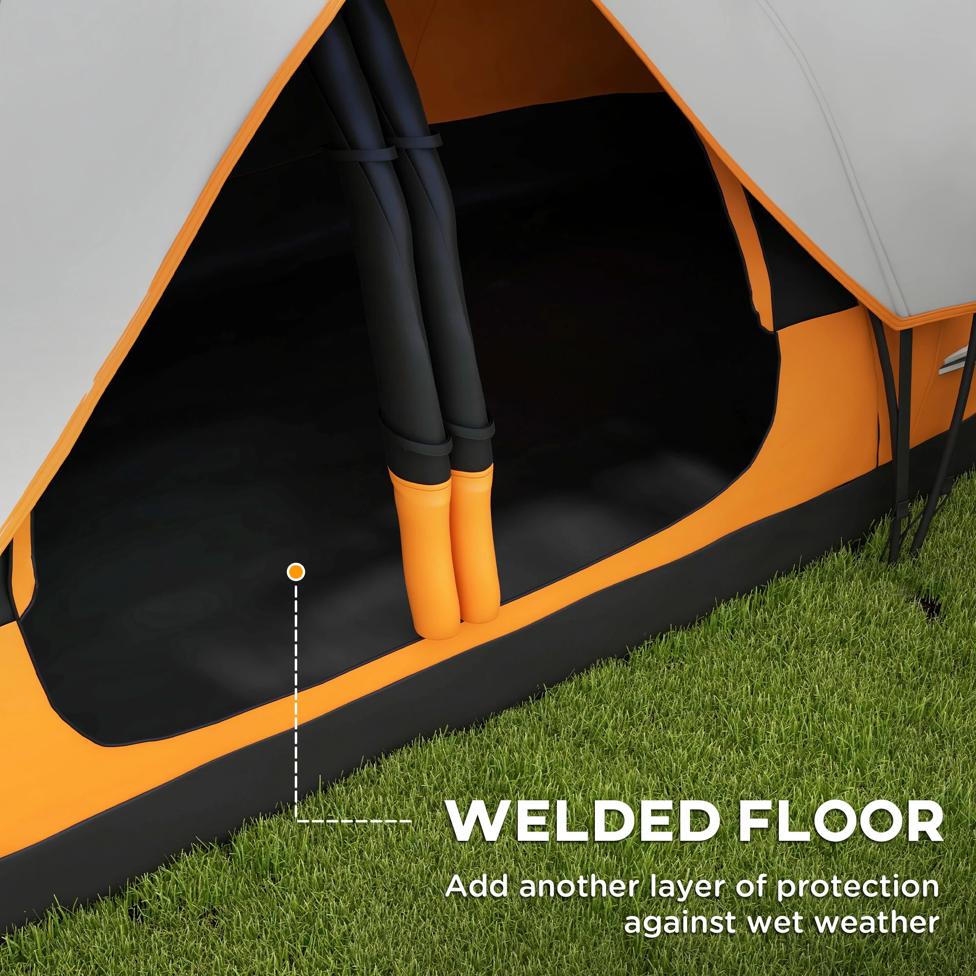Outsunny 2 Room Camping Tent with Waterproof Rainfly & Screen Panels Orange - Image 15