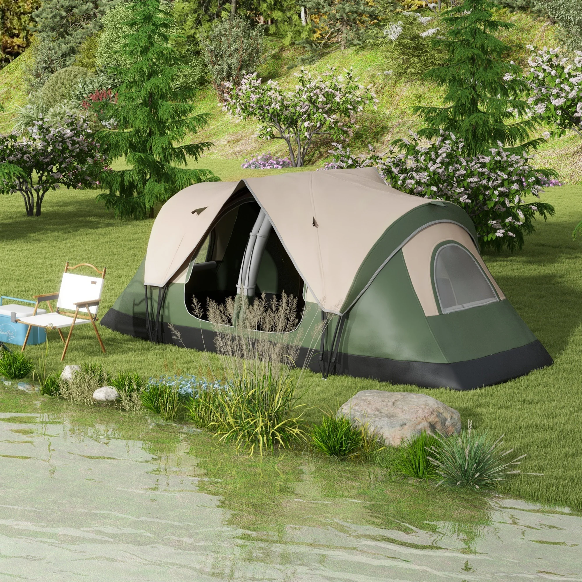 Outsunny 2 Room Camping Tent with Waterproof Rainfly & Screen Panels Orange - Image 2