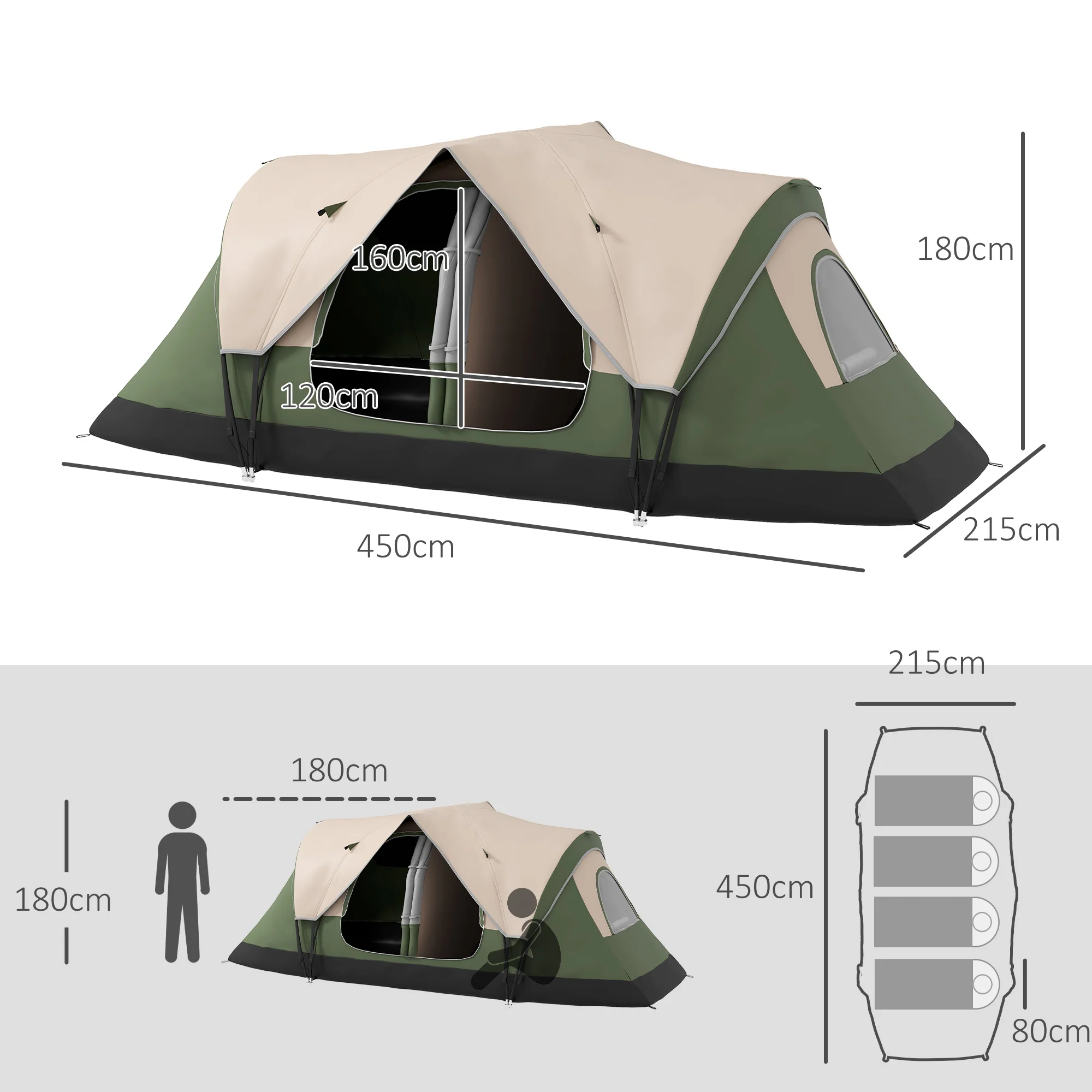 Outsunny 2 Room Camping Tent with Waterproof Rainfly & Screen Panels Orange - Image 5