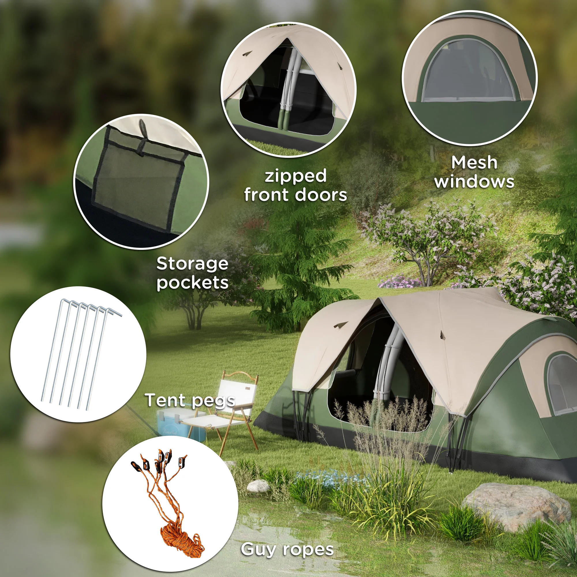 Outsunny 2 Room Camping Tent with Waterproof Rainfly & Screen Panels Orange - Image 8