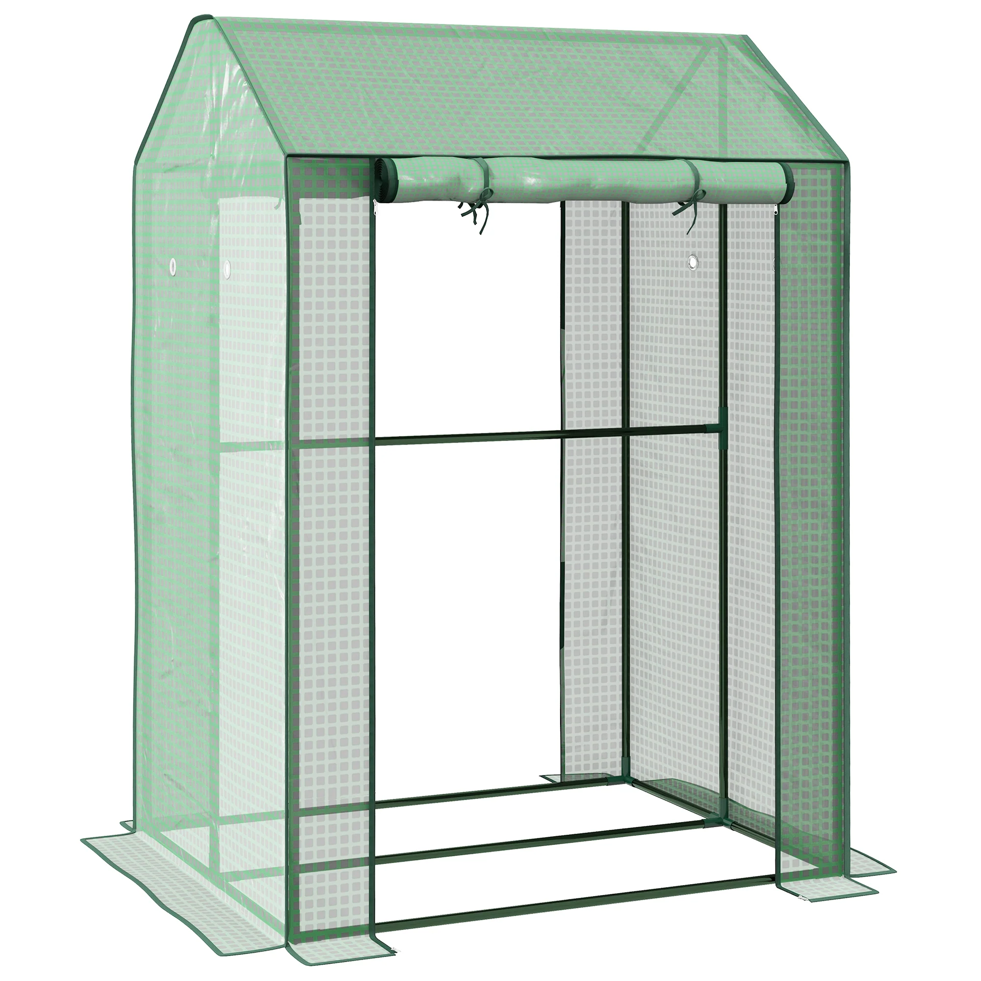 Outsunny 2-Room Greenhouse with 2 Roll-up Doors and Vent Holes, 100x80x150cm