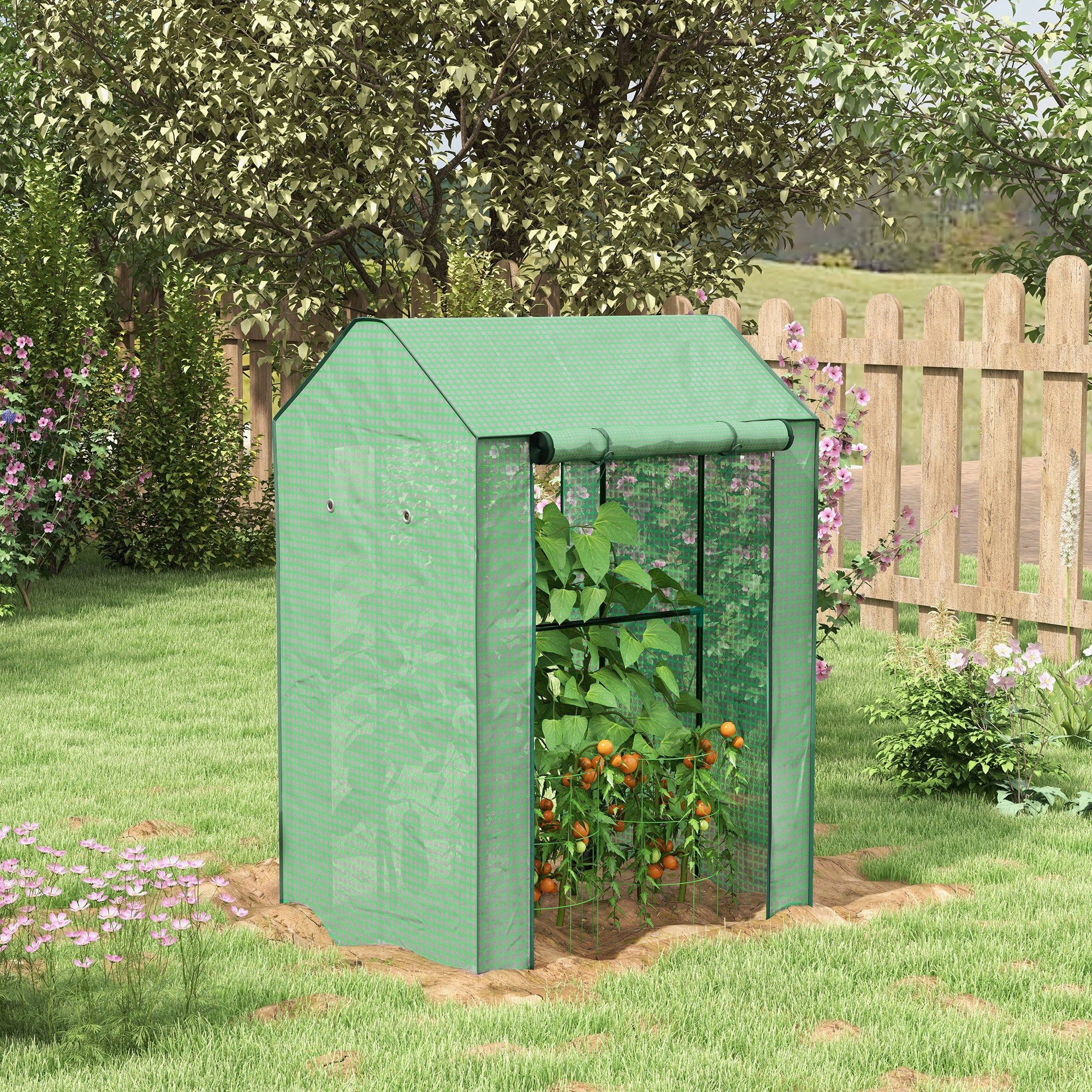 Outsunny 2-Room Greenhouse with 2 Roll-up Doors and Vent Holes, 100x80x150cm - Image 2