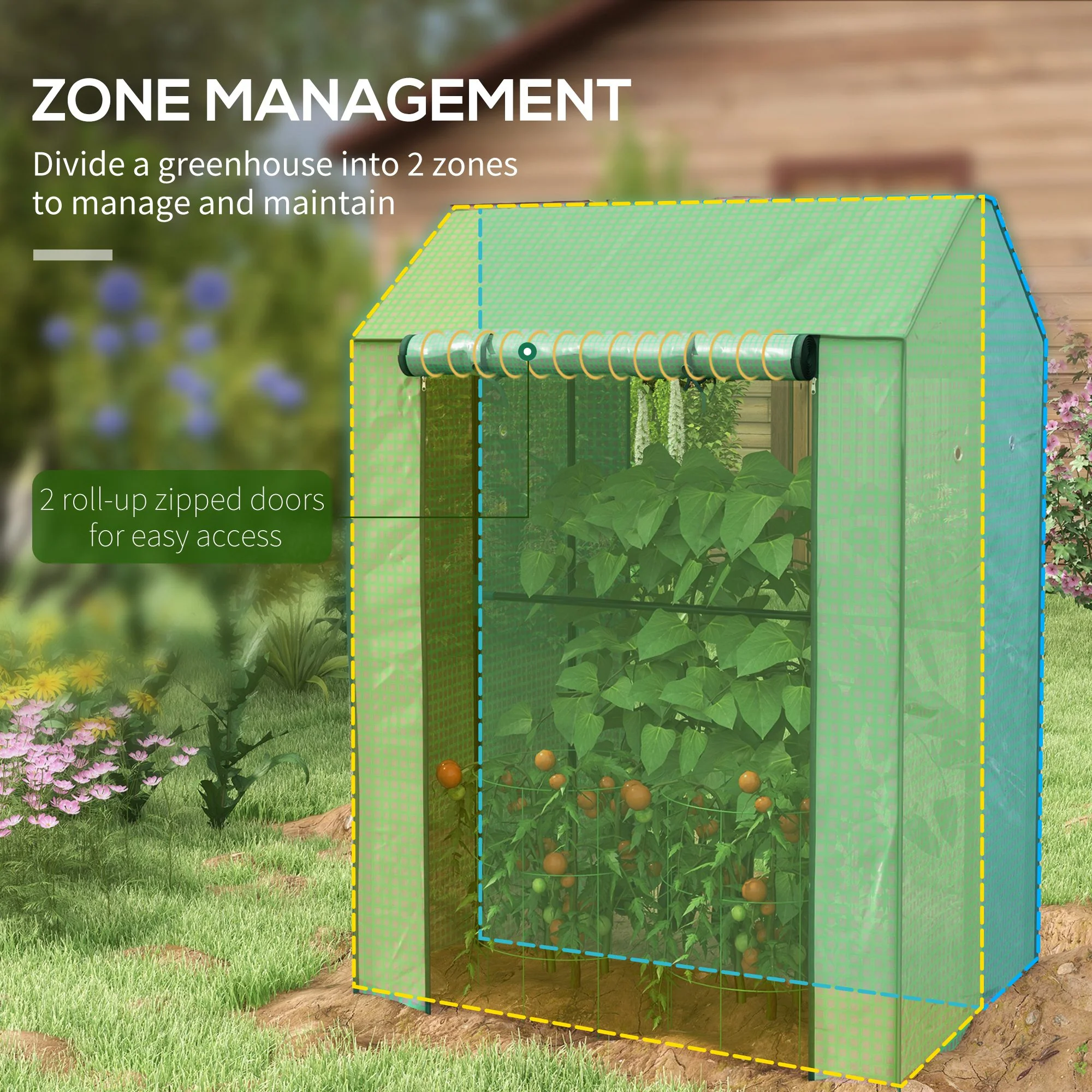 Outsunny 2-Room Greenhouse with 2 Roll-up Doors and Vent Holes, 100x80x150cm - Image 3