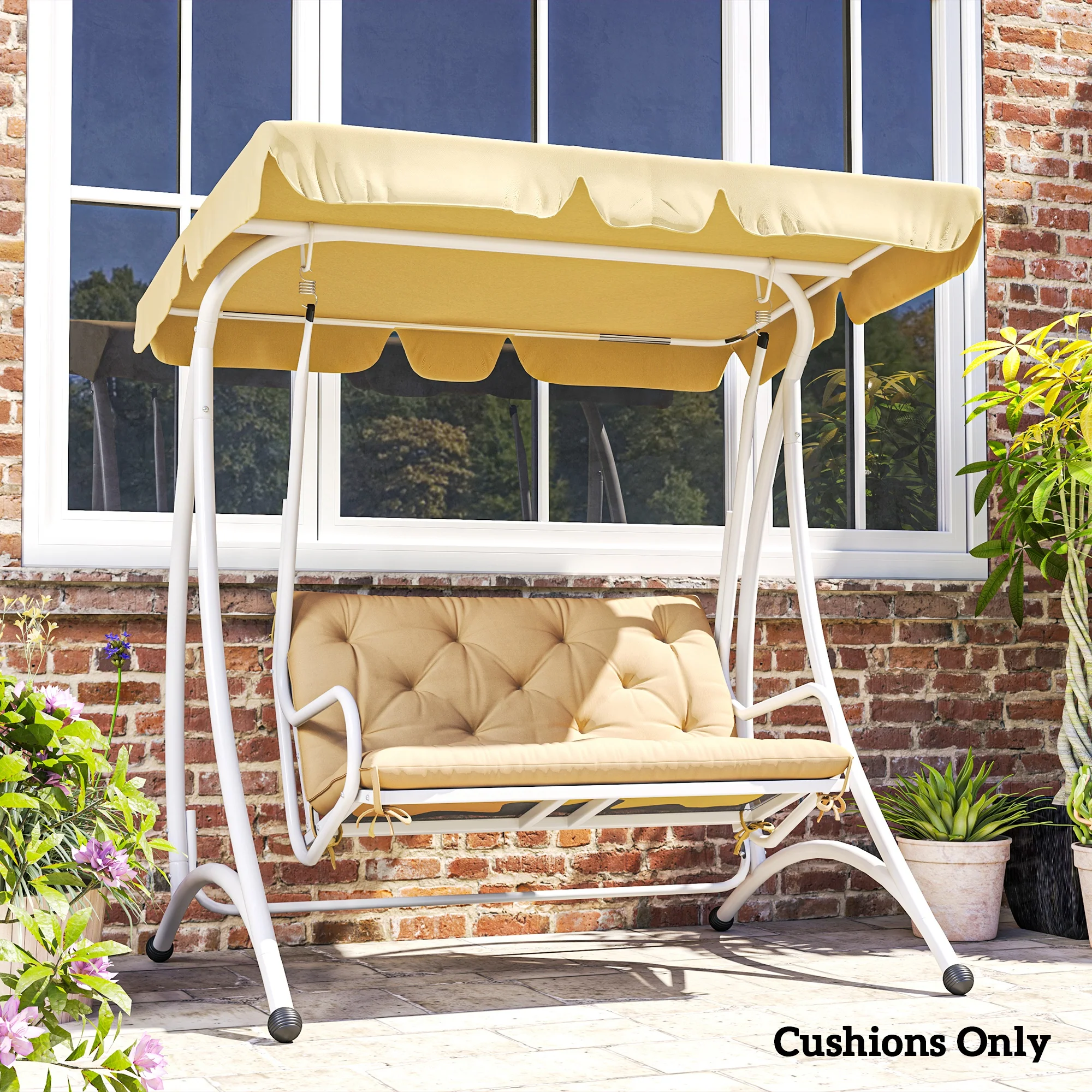 Outsunny 2 Seater Garden Bench Cushion Outdoor Seat Pad with Ties - Image 9