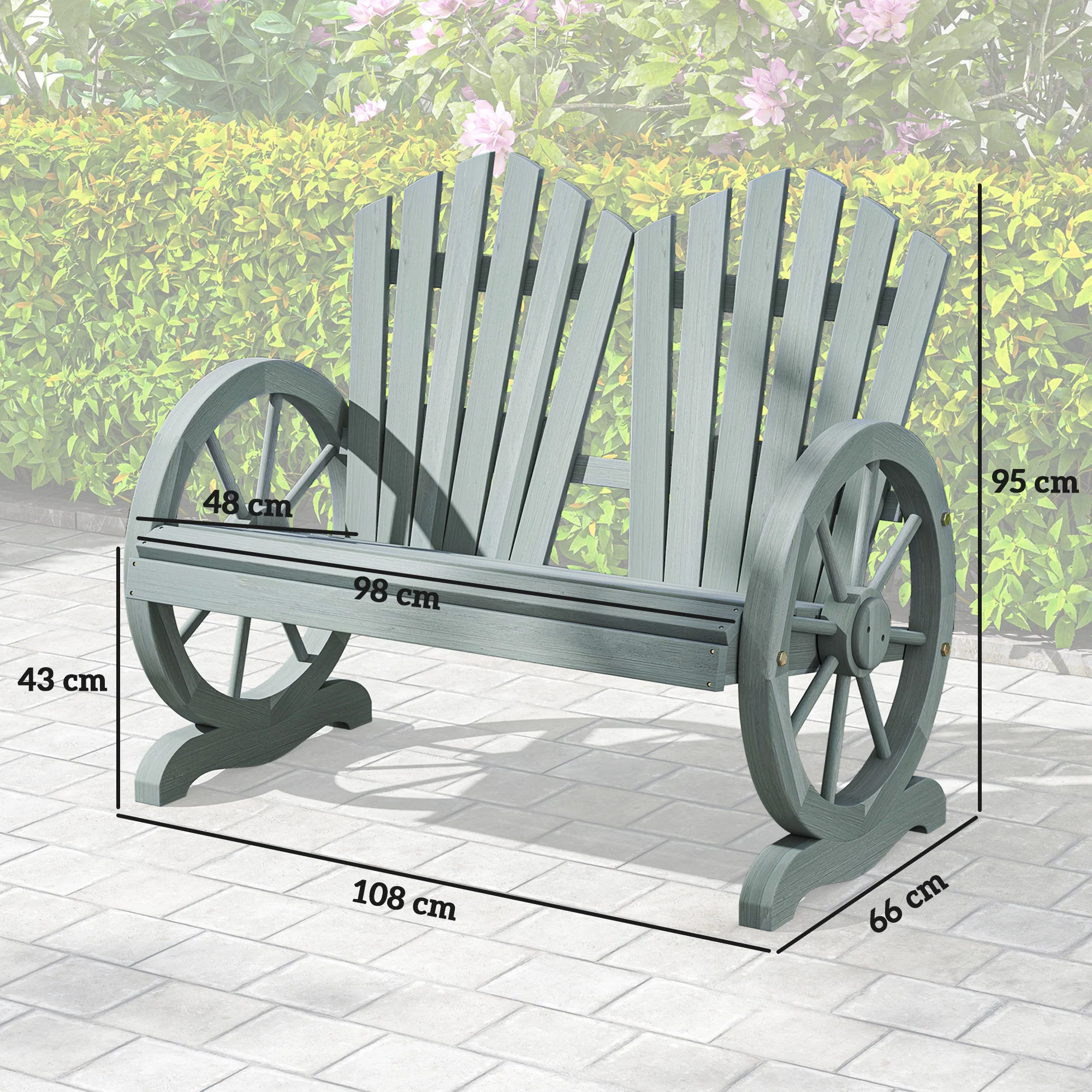 Outsunny 2 Seater Garden Bench w/ Wheel-Shaped Armrests Grey - Image 5