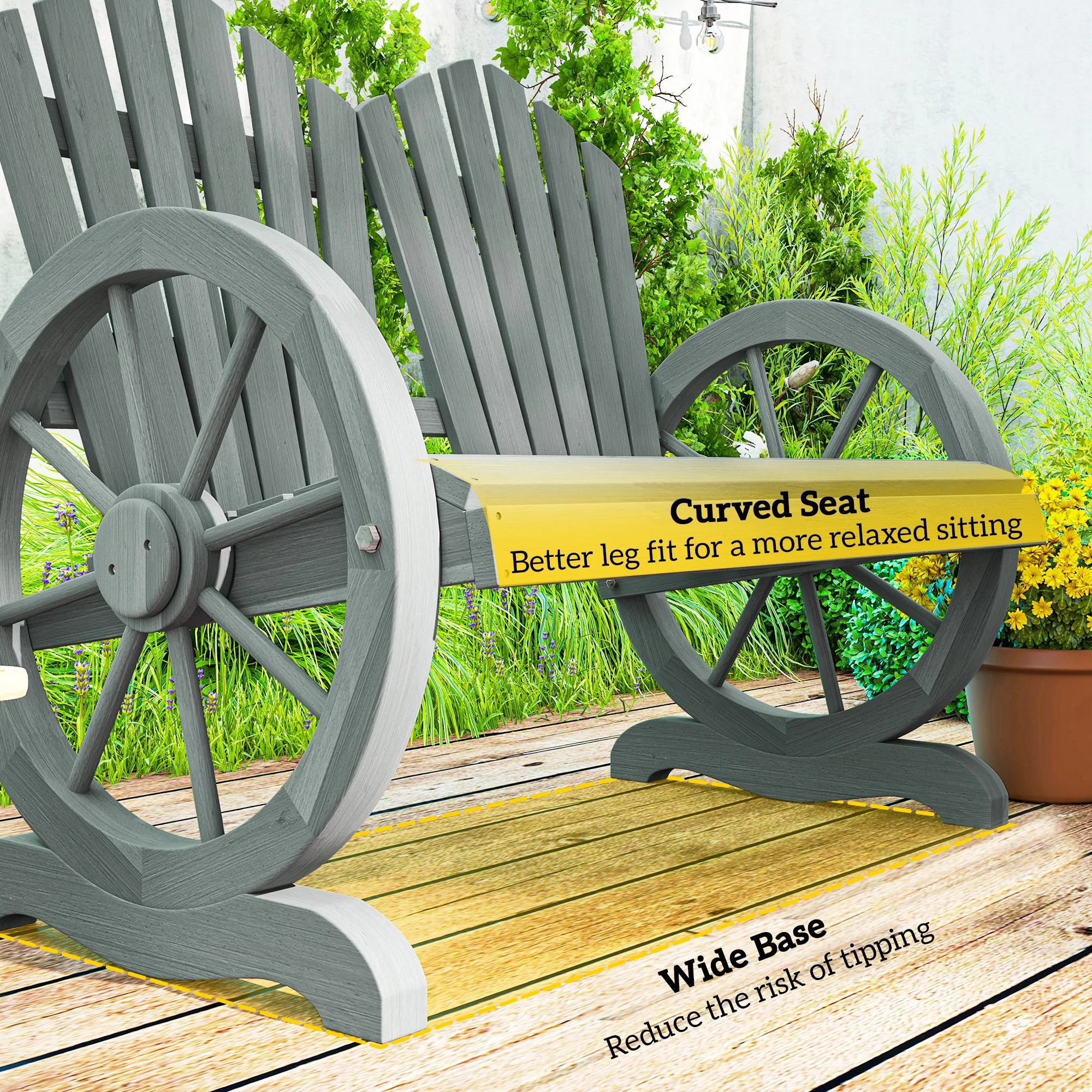 Outsunny 2 Seater Garden Bench w/ Wheel-Shaped Armrests Grey - Image 8