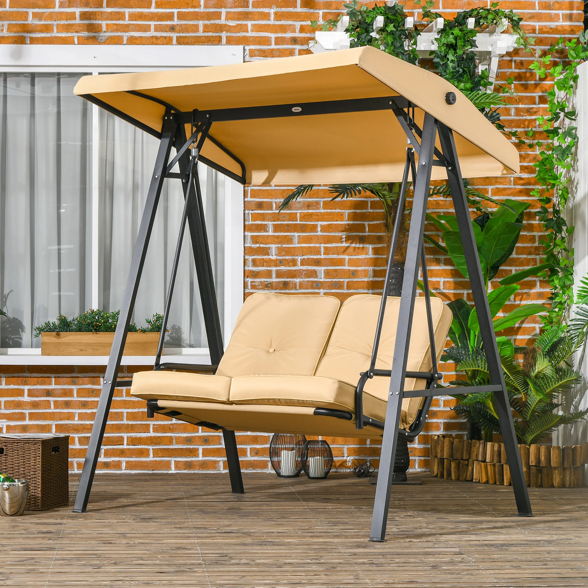 Outsunny 2 Seater Garden Outdoor Swing Chair Hammock W/ Adjustable Canopy - Image 2