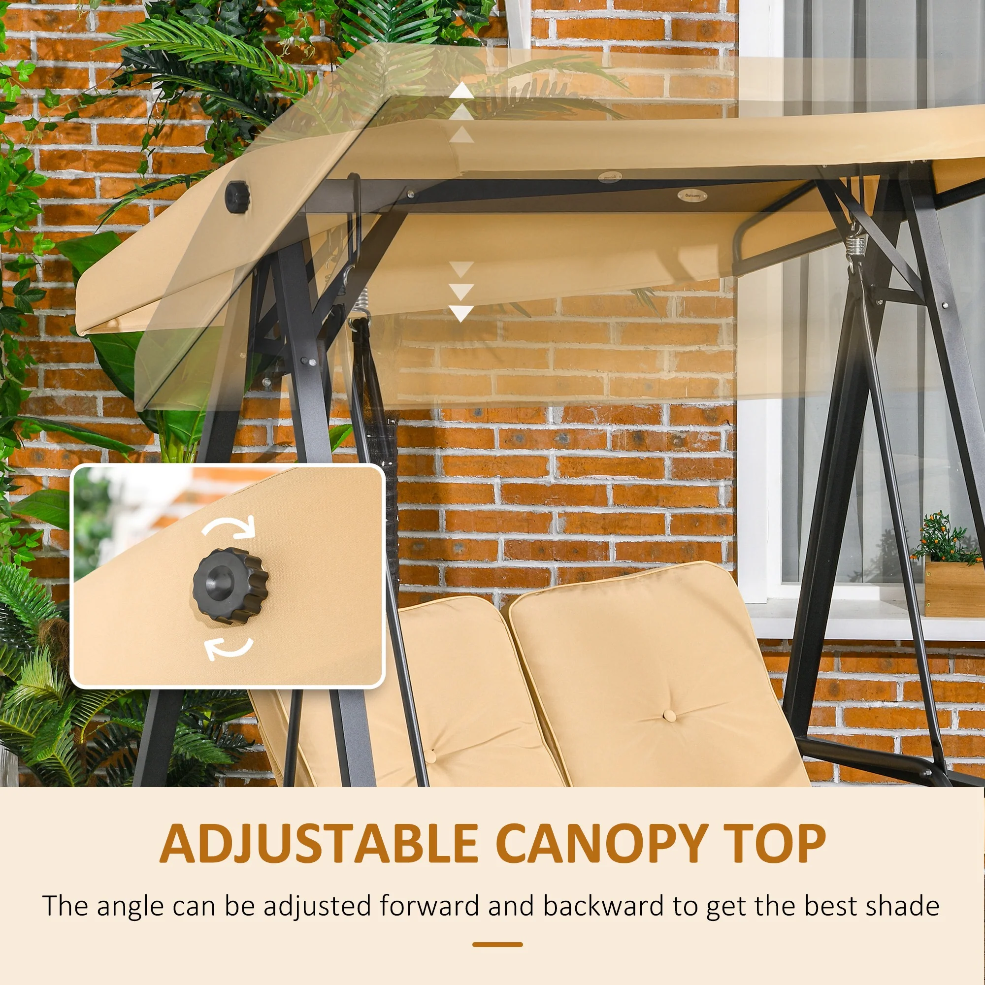 Outsunny 2 Seater Garden Outdoor Swing Chair Hammock W/ Adjustable Canopy - Image 3