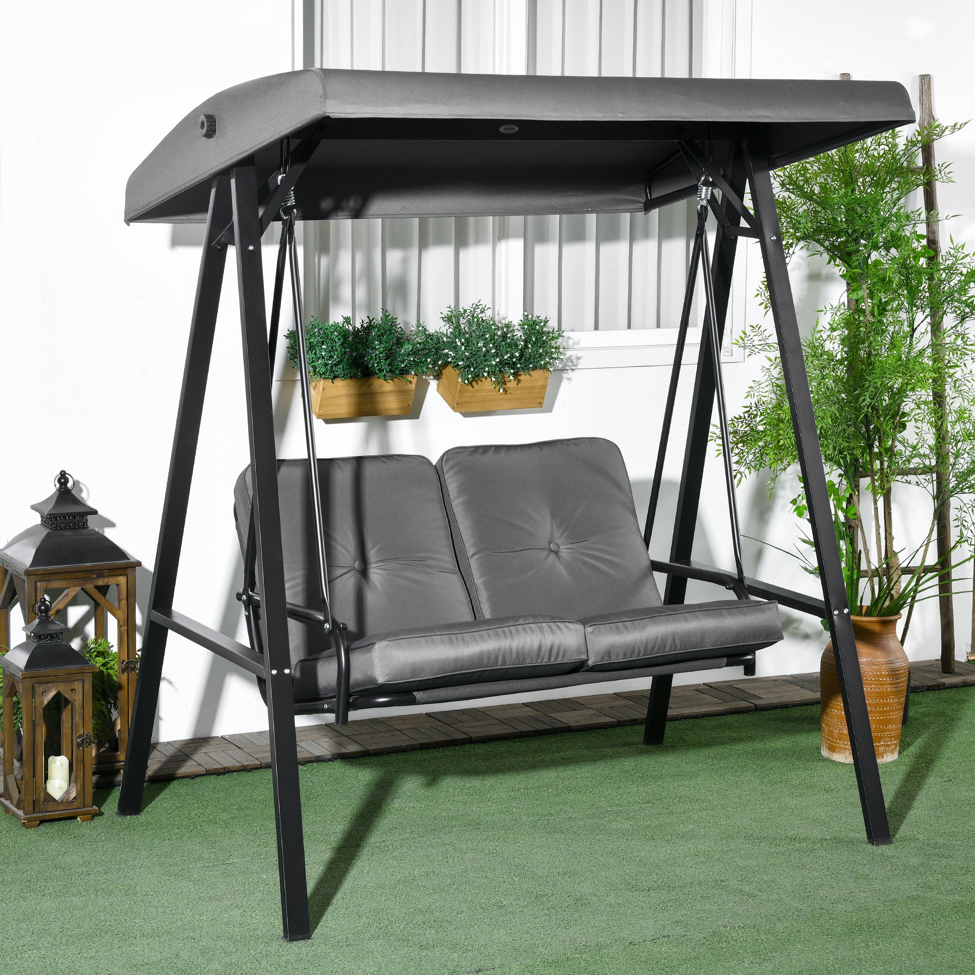 Outsunny 2 Seater Garden Outdoor Swing Chair Hammock w/ Adjustable Canopy - Image 2