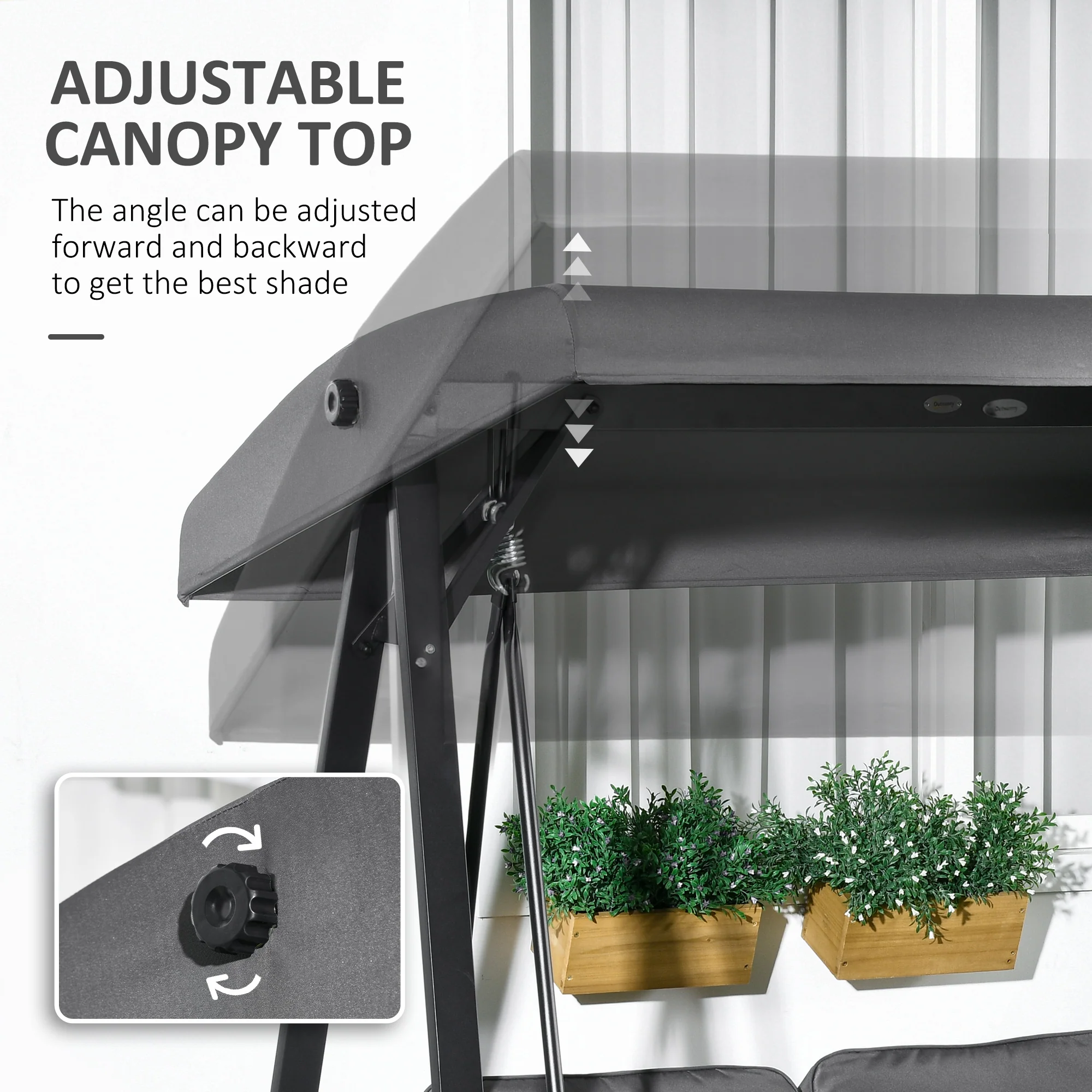 Outsunny 2 Seater Garden Outdoor Swing Chair Hammock w/ Adjustable Canopy - Image 3