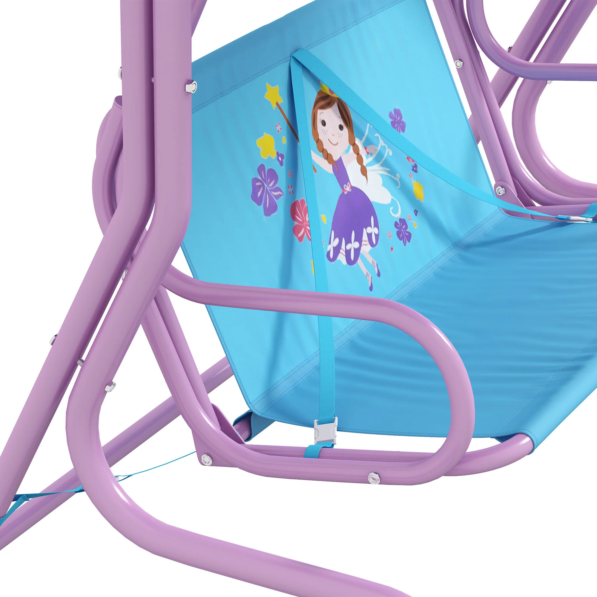 Outsunny 2 Seater Kids Swing Chair, Fairy-Themed with Adjustable Canopy - Image 8