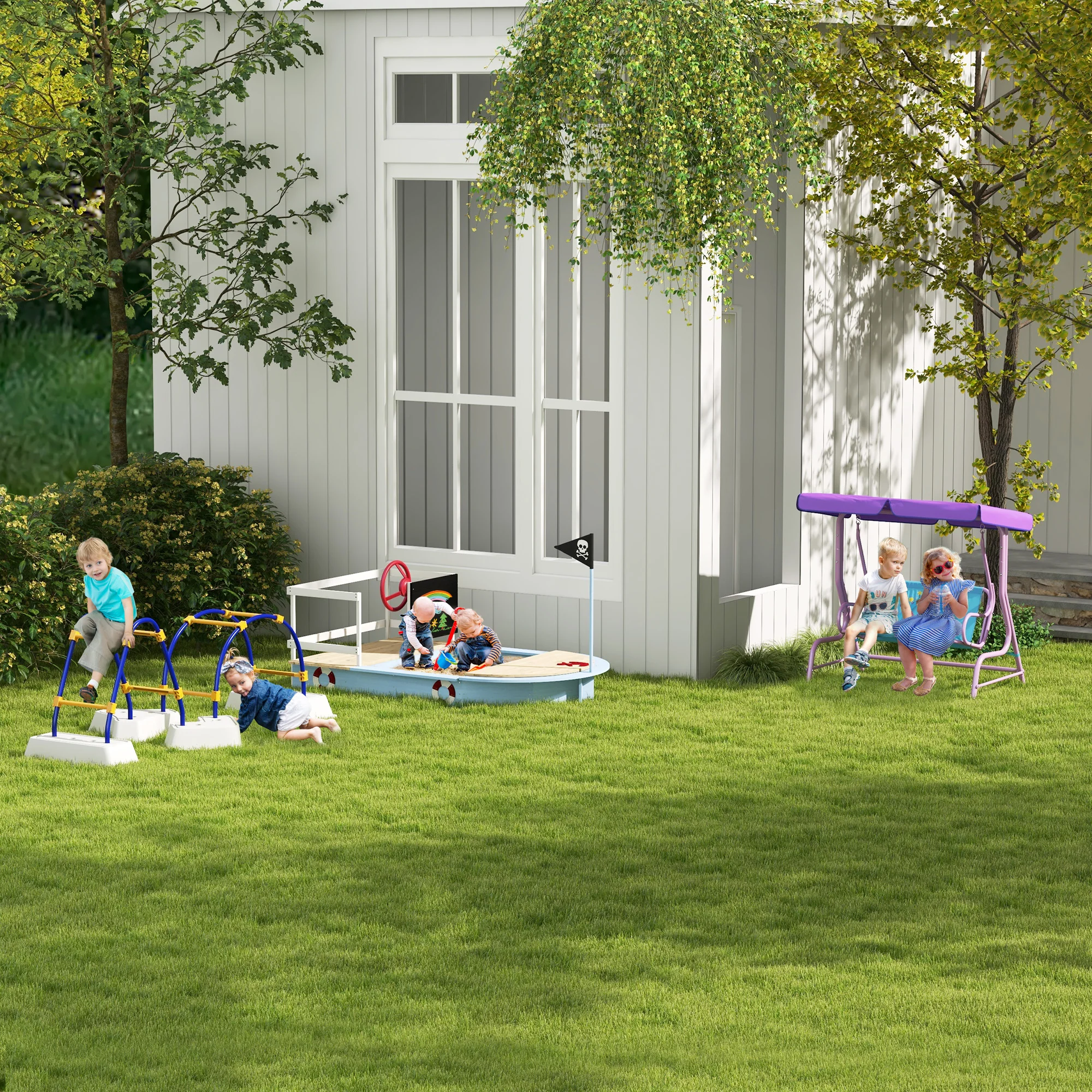 Outsunny 2 Seater Kids Swing Chair, Fairy-Themed with Adjustable Canopy - Image 9