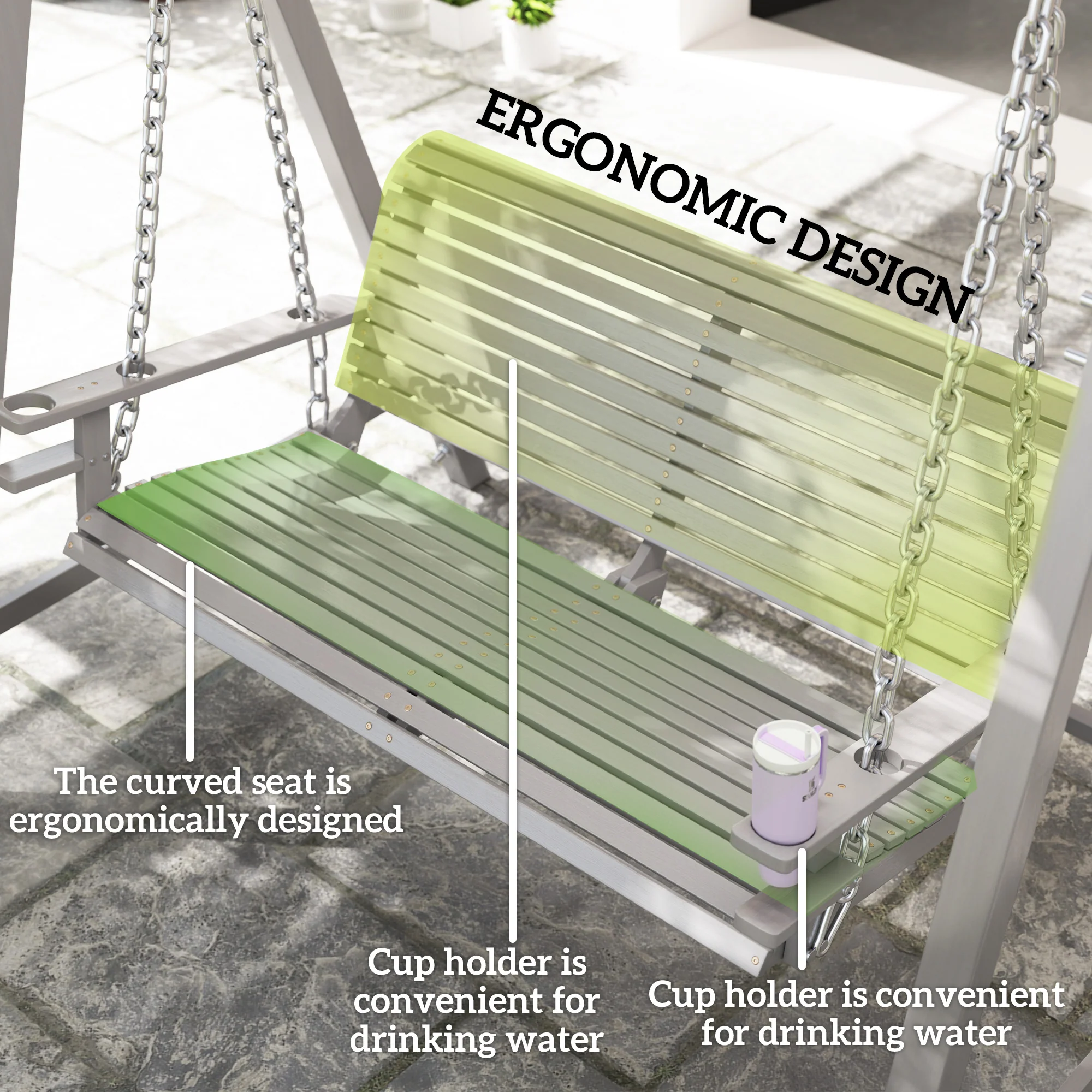 Outsunny 2 Seater Wooden Garden Swing Seat Hammock Bench Lounger, Grey - Image 6