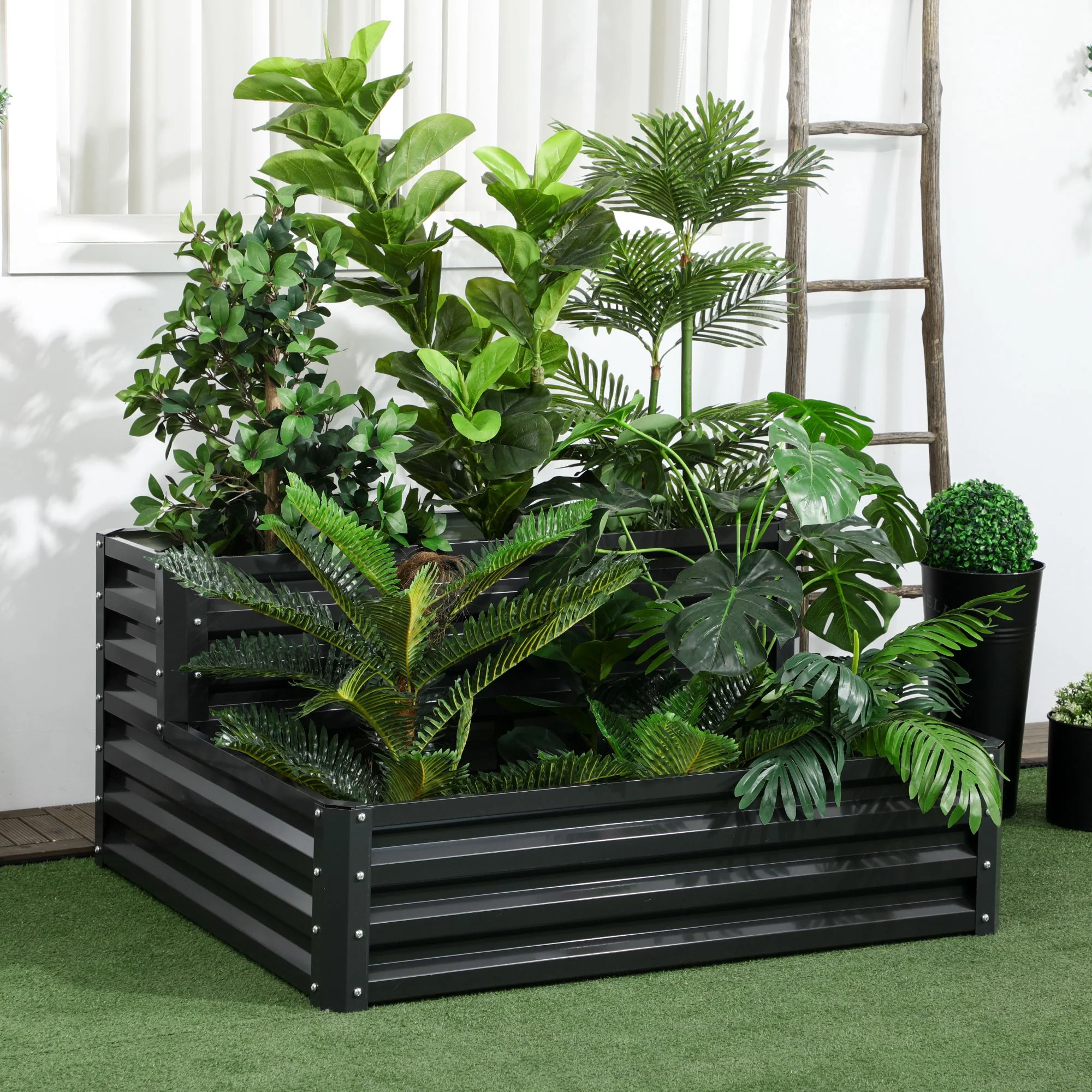 Outsunny 2 Tier Galvanised Raised Garden Bed Planter Box Open Bottom Dark Grey - Image 2