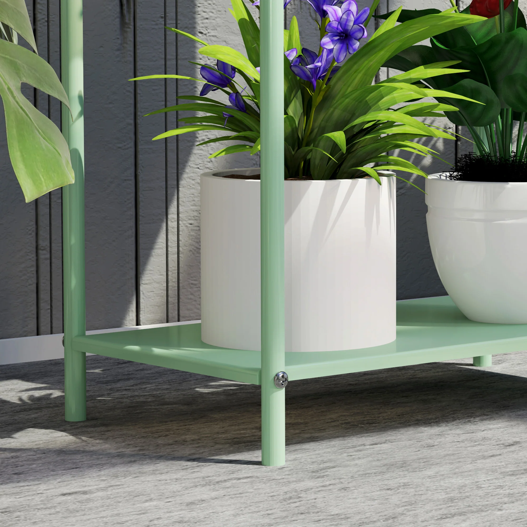 Outsunny 2 Tier Plant Stand, Metal Plant Rack with Drain Holes, Green - Image 9