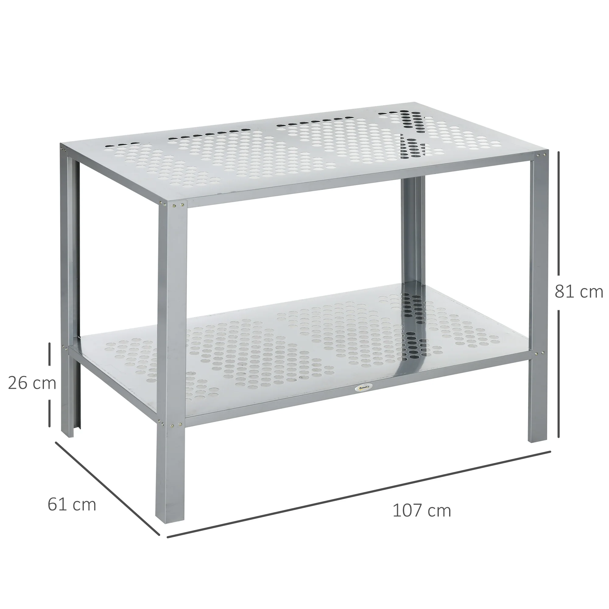 Outsunny 2-Tier Plant Stand Storage Organizer Steel Display Shelf for Patio - Image 4