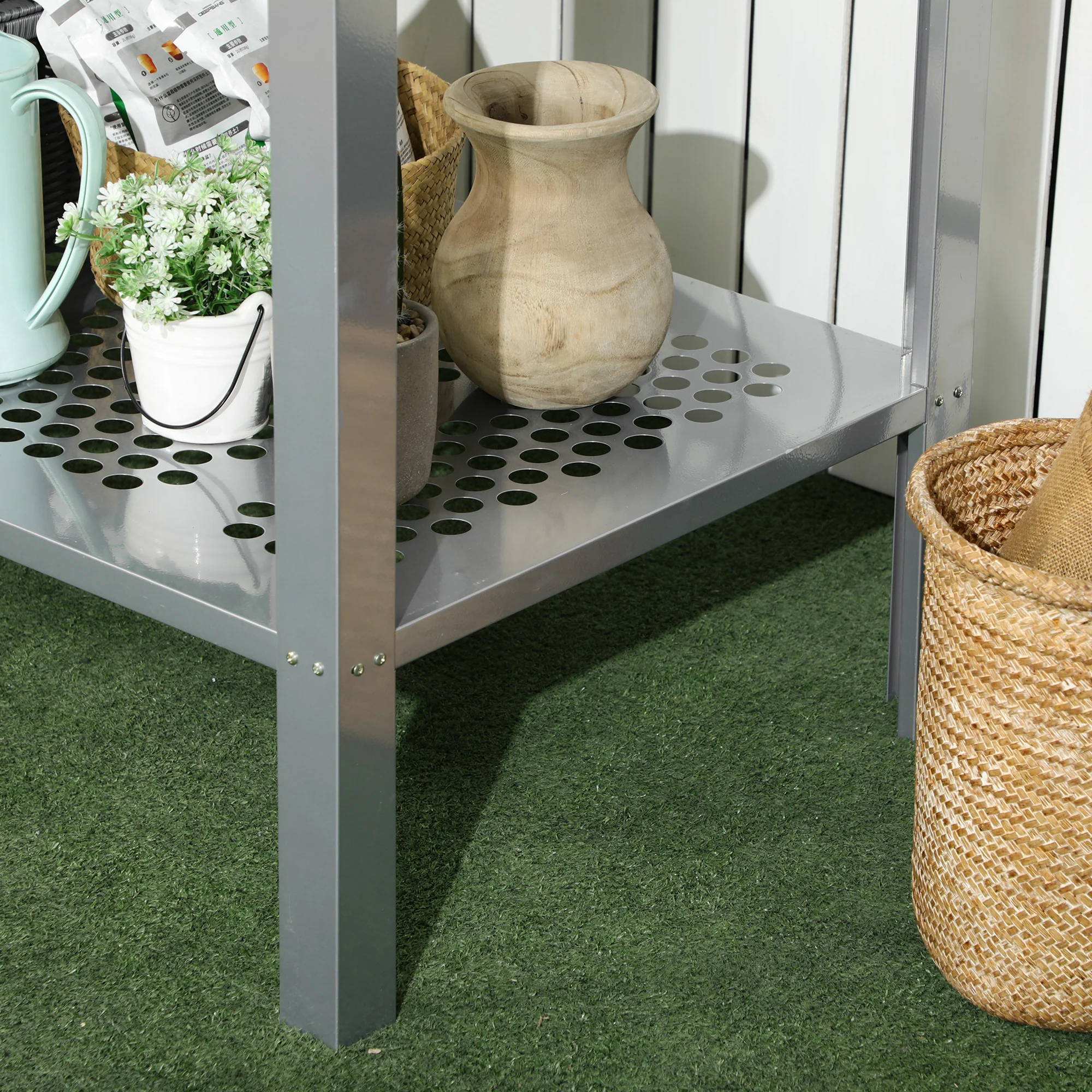 Outsunny 2-Tier Plant Stand Storage Organizer Steel Display Shelf for Patio - Image 8