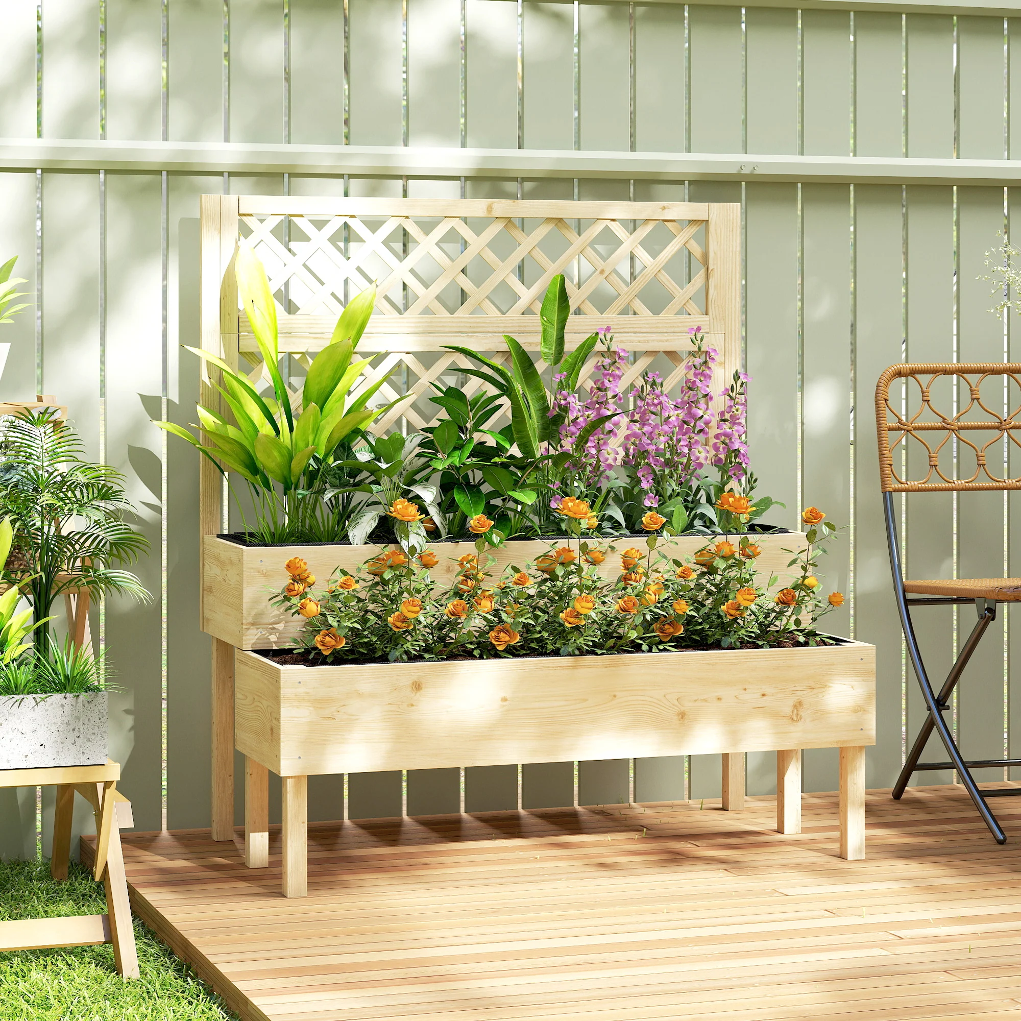 Outsunny 2-Tier Raised Garden Bed with Trellis for Climbing Plants - Image 2