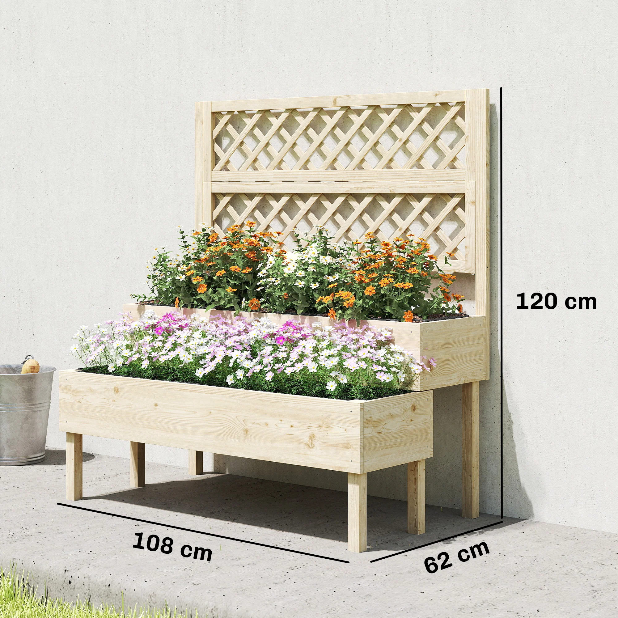 Outsunny 2-Tier Raised Garden Bed with Trellis for Climbing Plants - Image 3