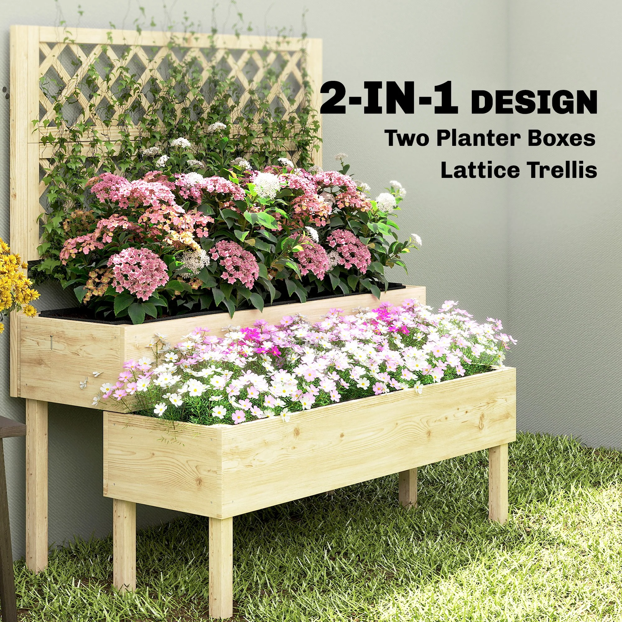 Outsunny 2-Tier Raised Garden Bed with Trellis for Climbing Plants - Image 4