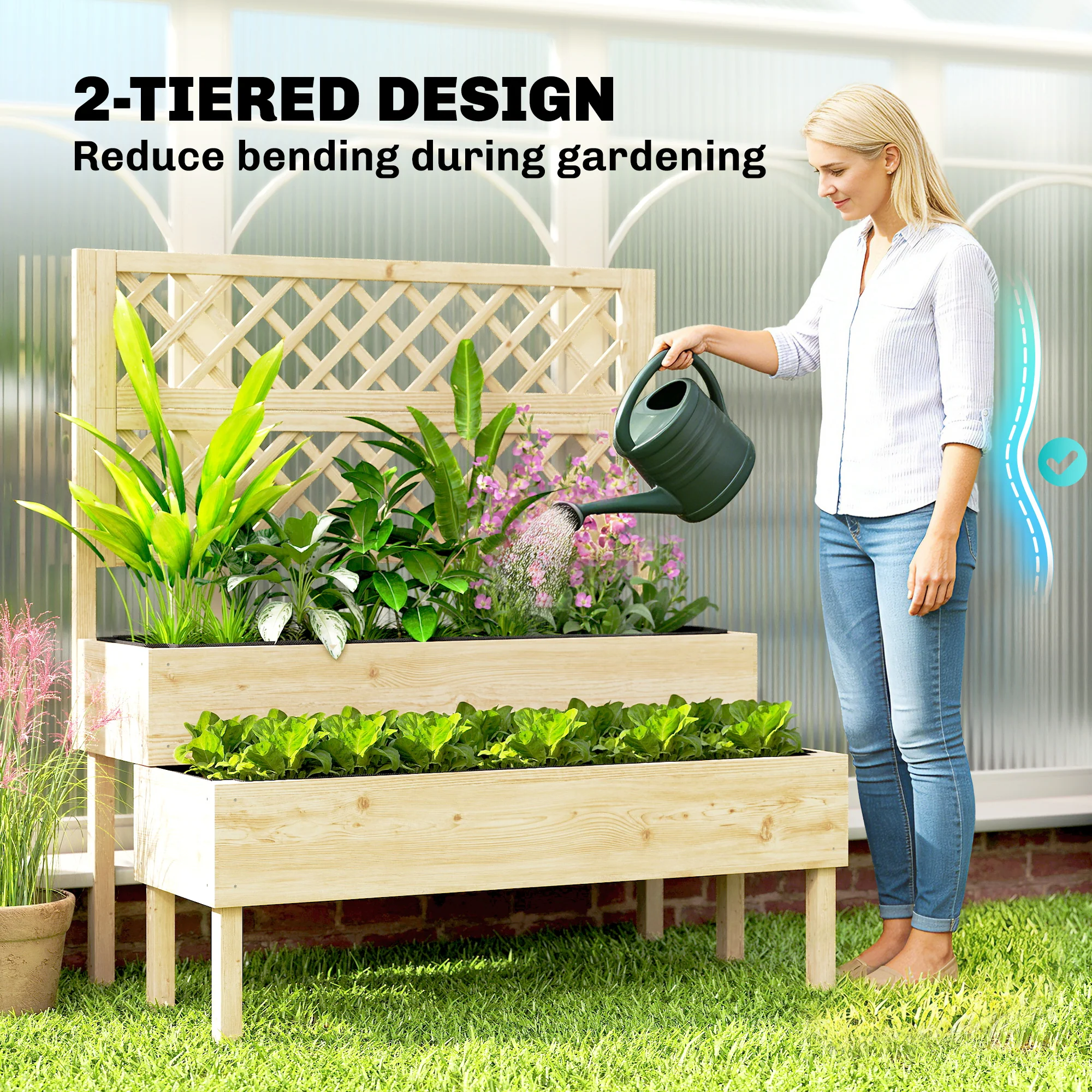 Outsunny 2-Tier Raised Garden Bed with Trellis for Climbing Plants - Image 5