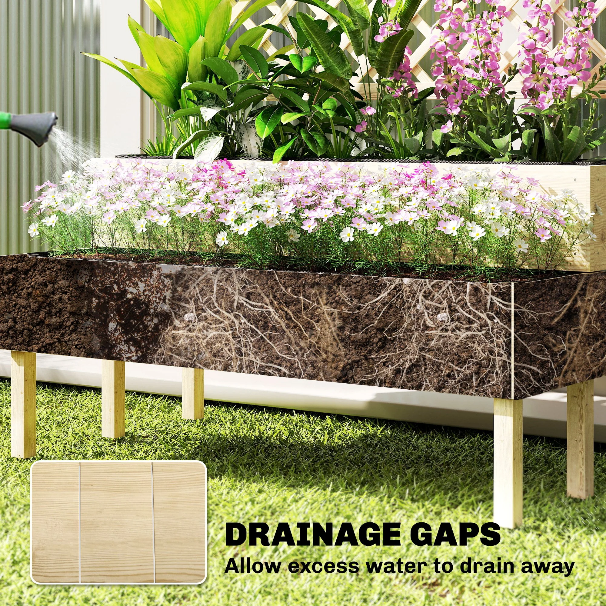 Outsunny 2-Tier Raised Garden Bed with Trellis for Climbing Plants - Image 6