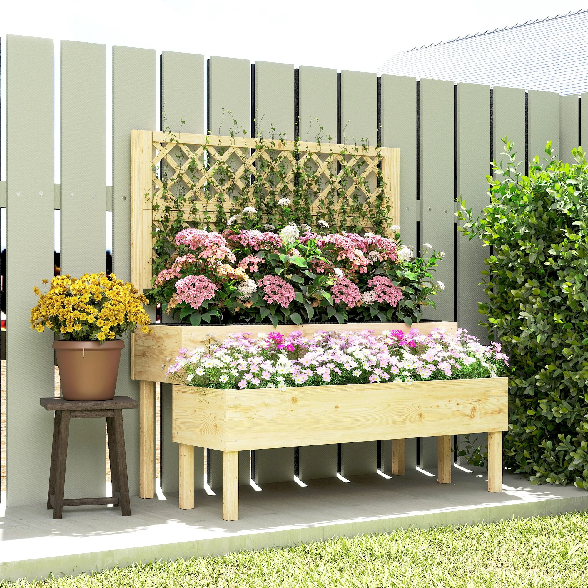 Outsunny 2-Tier Raised Garden Bed with Trellis for Climbing Plants - Image 9