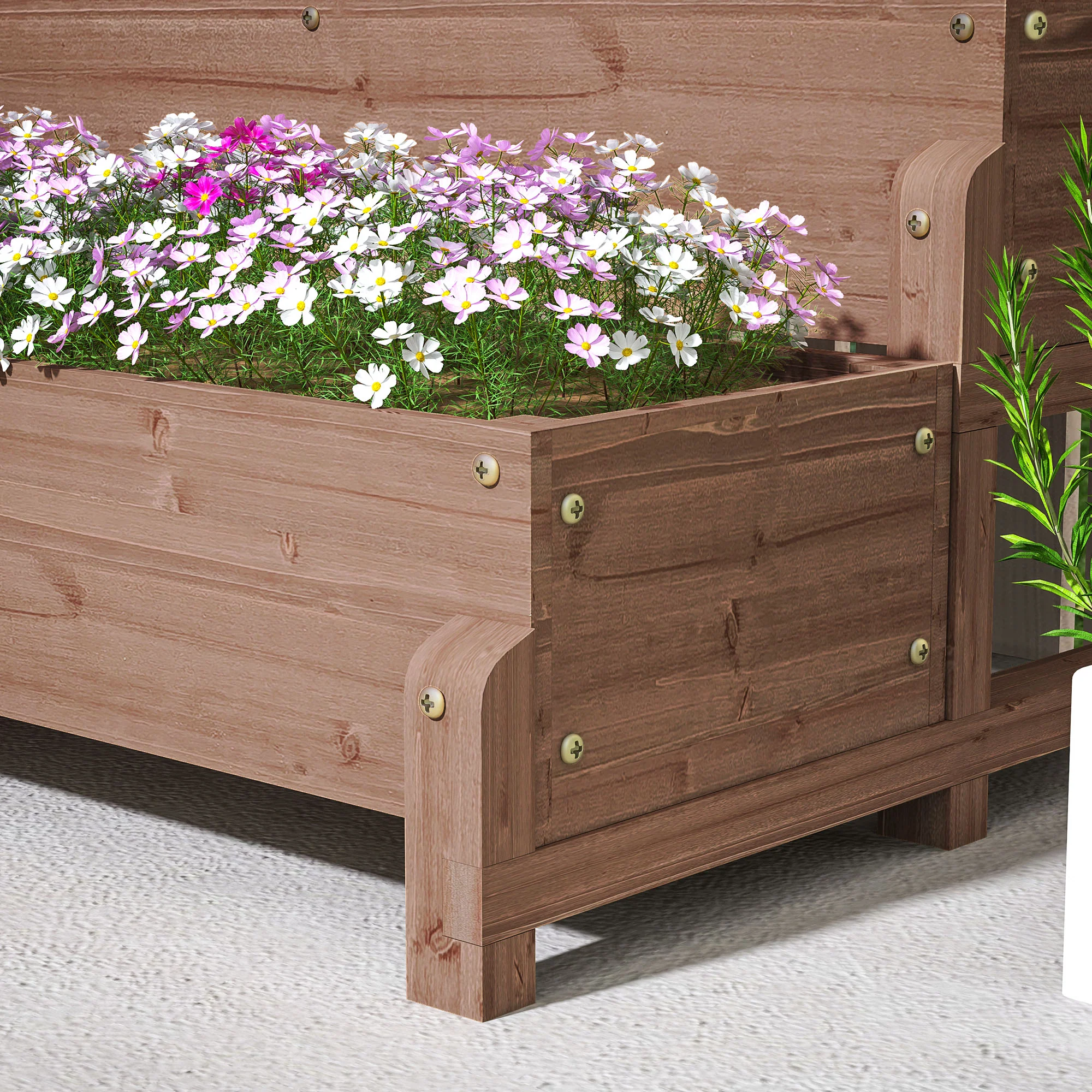 Outsunny 2-Tier Wooden Raised Bed with Trellis and Drainage Holes - Image 9