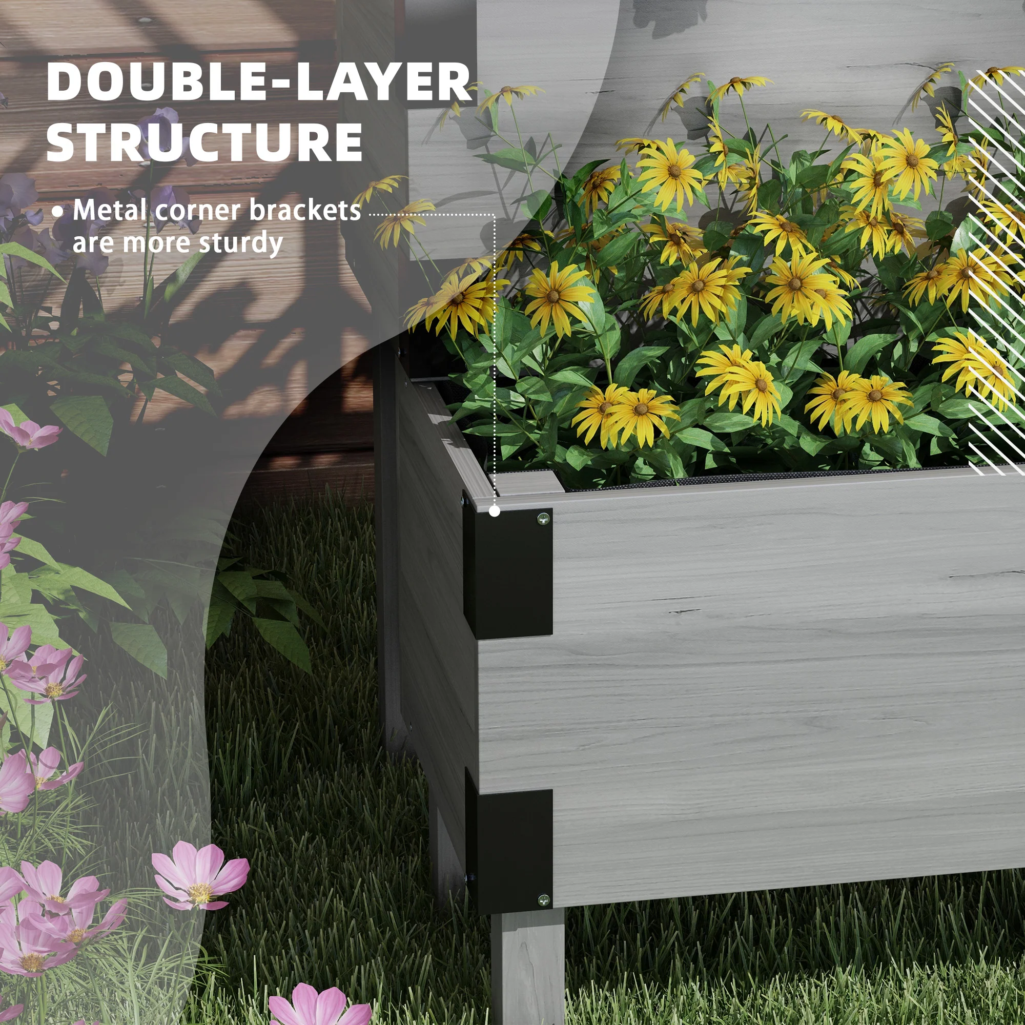 Outsunny 2-Tier Wooden Raised Bed with Trellis, Elevated Garden Planter - Image 4