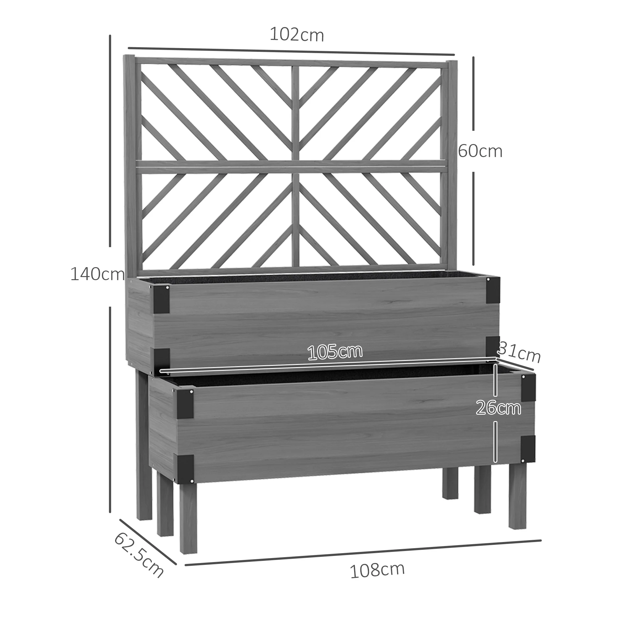 Outsunny 2-Tier Wooden Raised Bed with Trellis, Elevated Garden Planter - Image 5