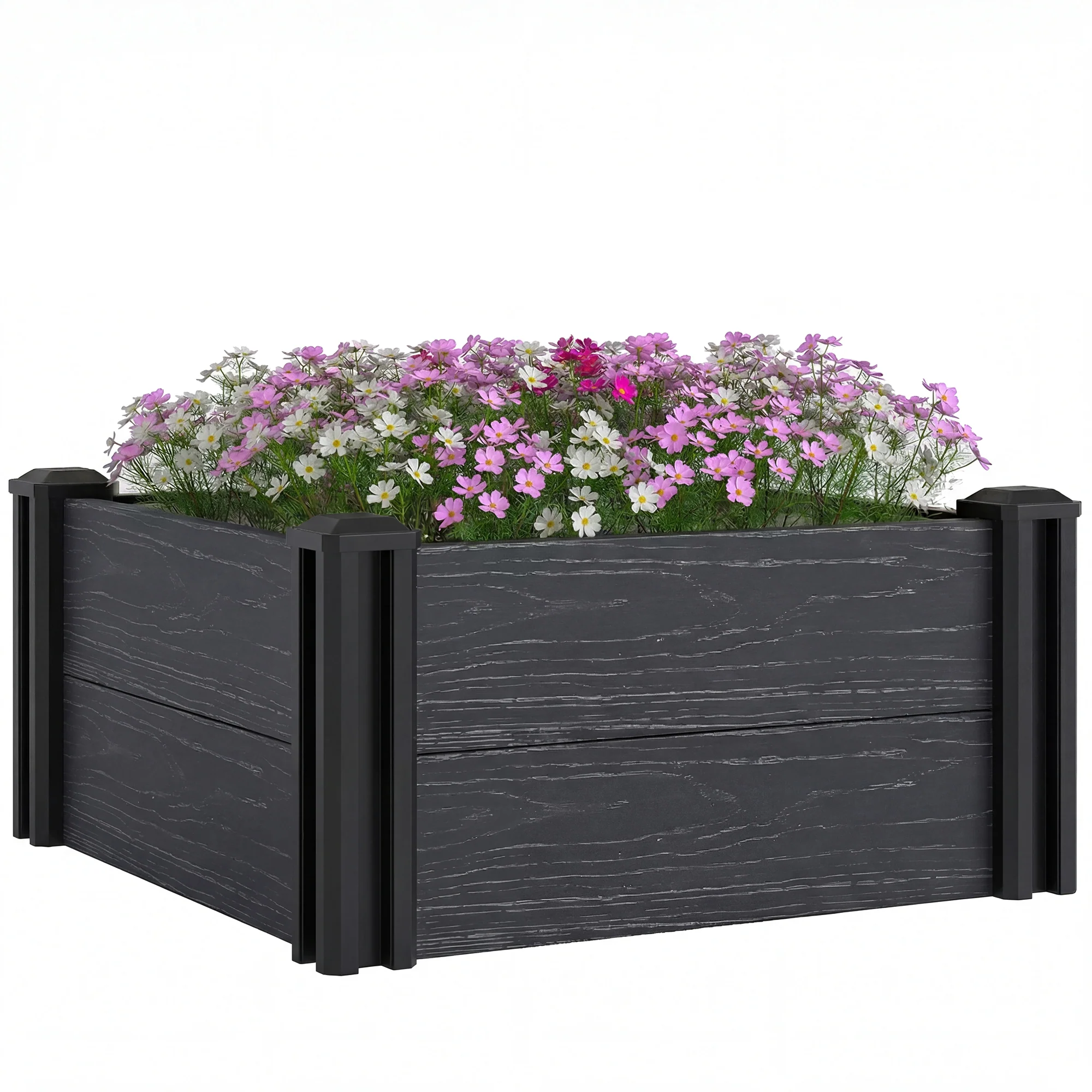 Outsunny 2 x 2 x 1ft Vinyl Raised Garden Bed Kit, Dark Grey