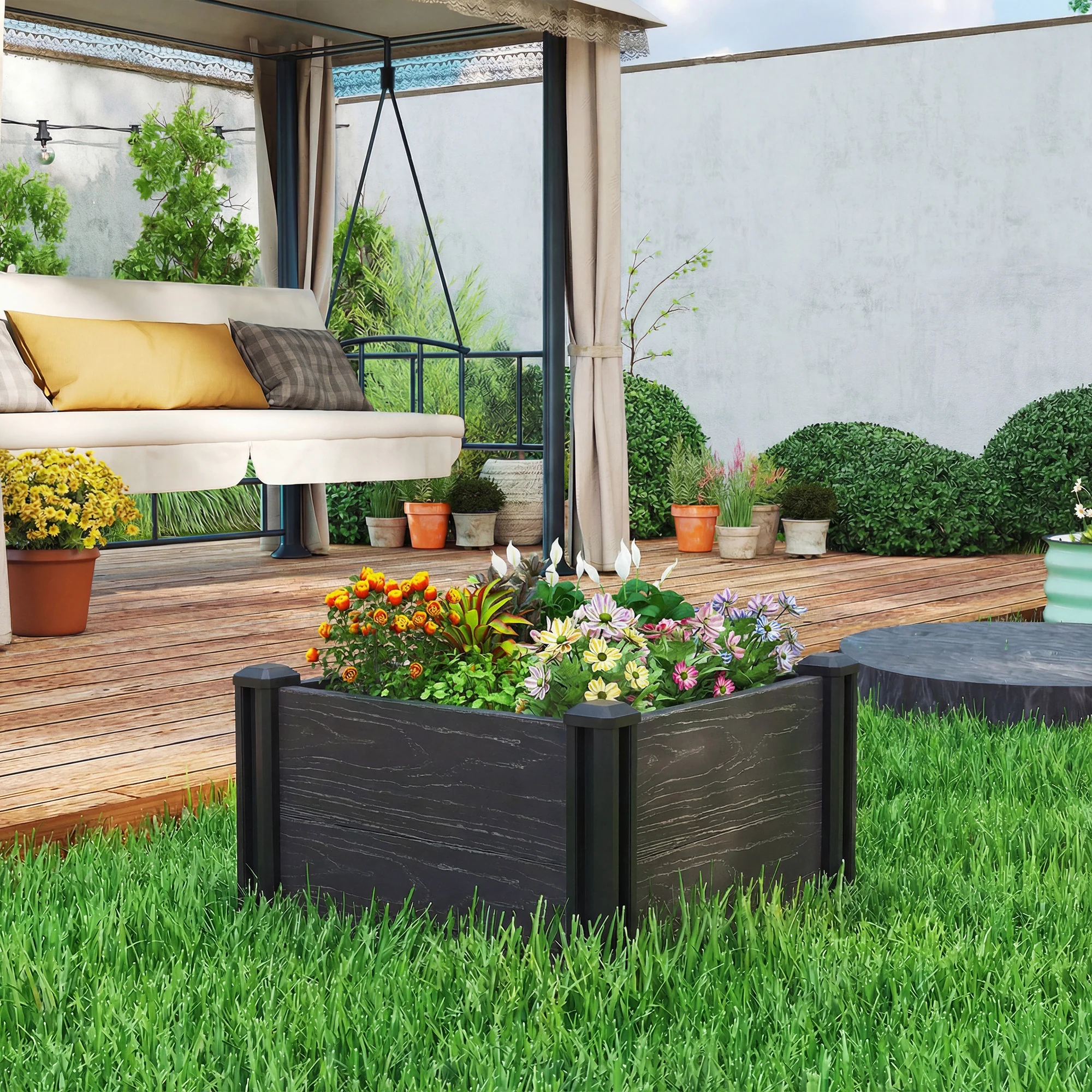 Outsunny 2 x 2 x 1ft Vinyl Raised Garden Bed Kit, Dark Grey - Image 2