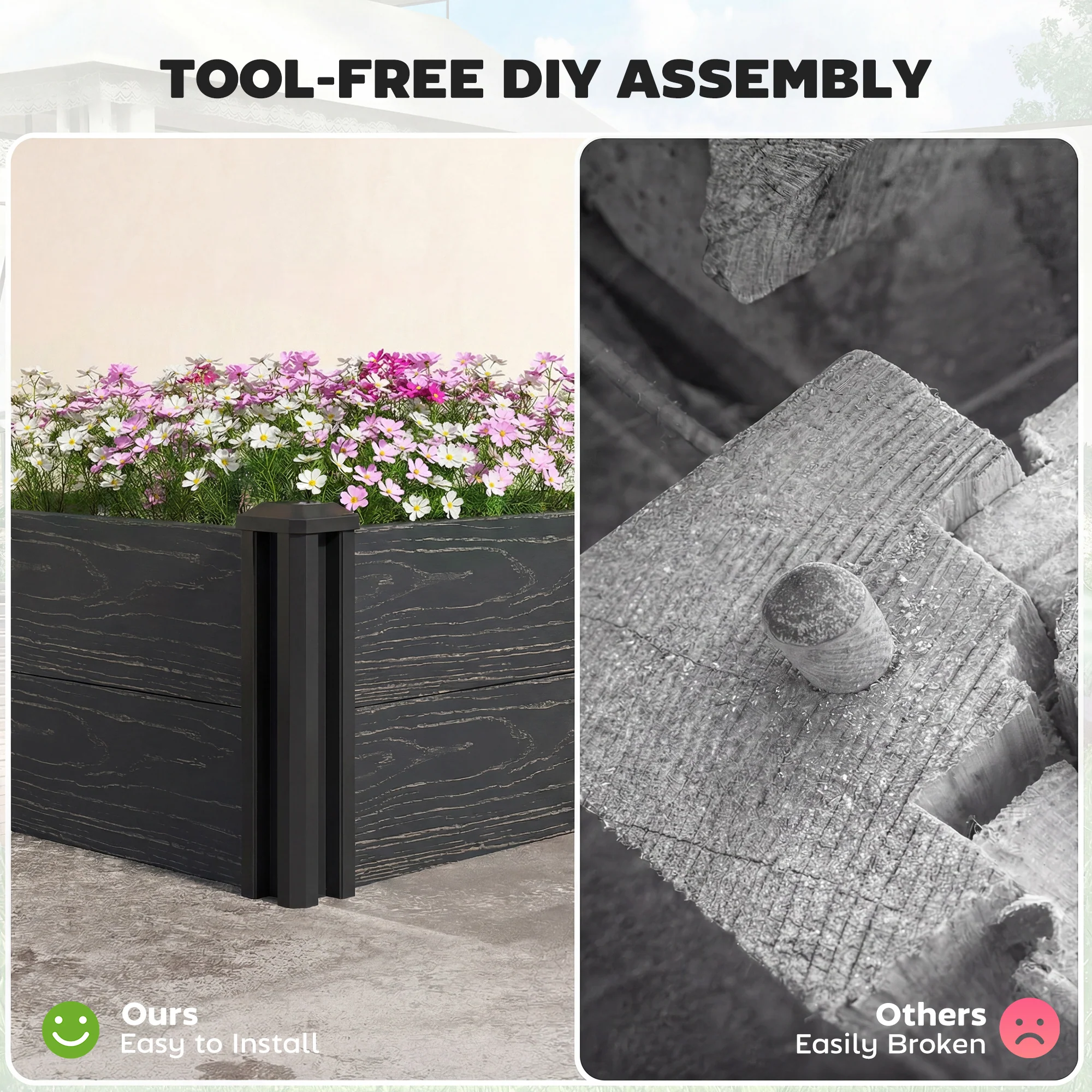 Outsunny 2 x 2 x 1ft Vinyl Raised Garden Bed Kit, Dark Grey - Image 4