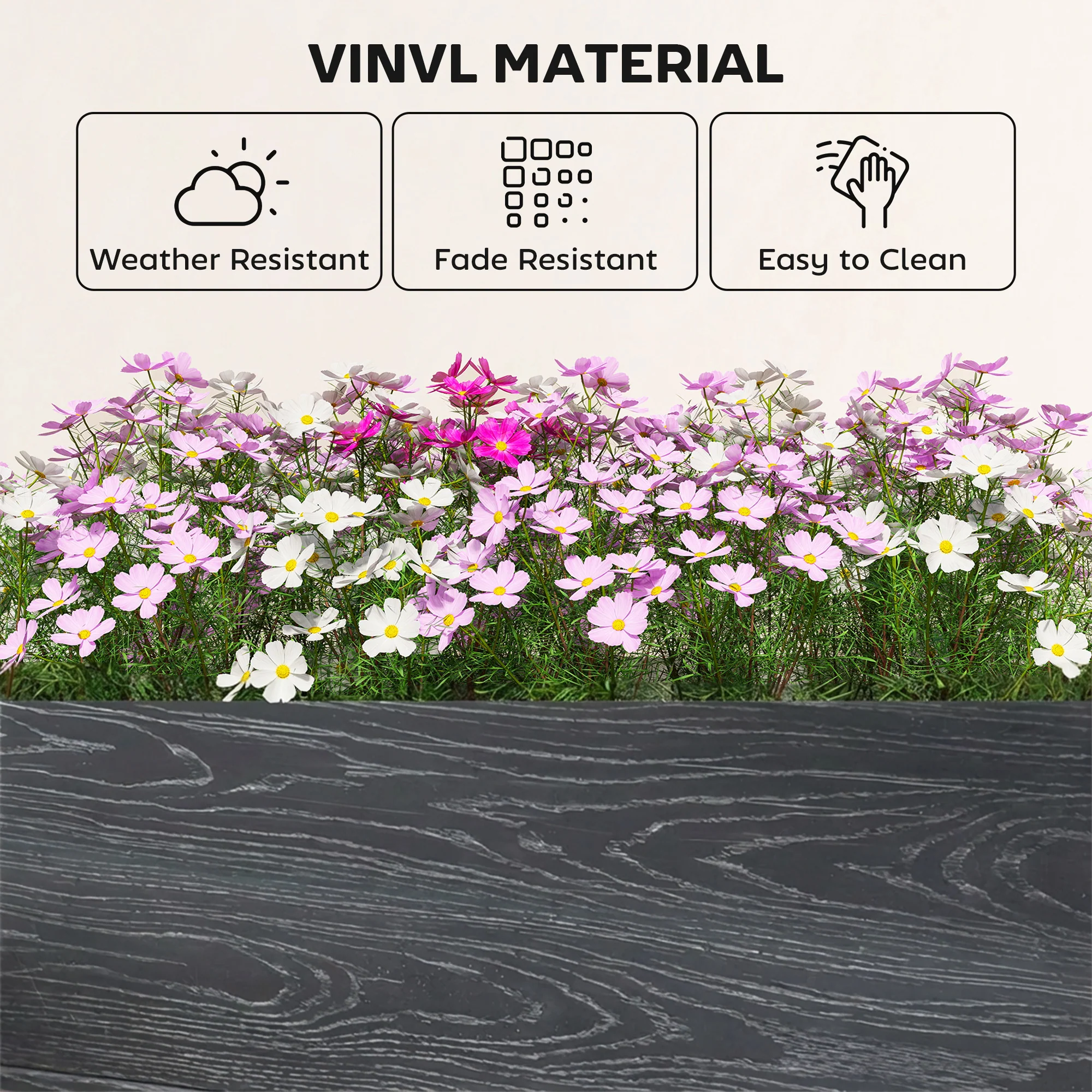 Outsunny 2 x 2 x 1ft Vinyl Raised Garden Bed Kit, Dark Grey - Image 5
